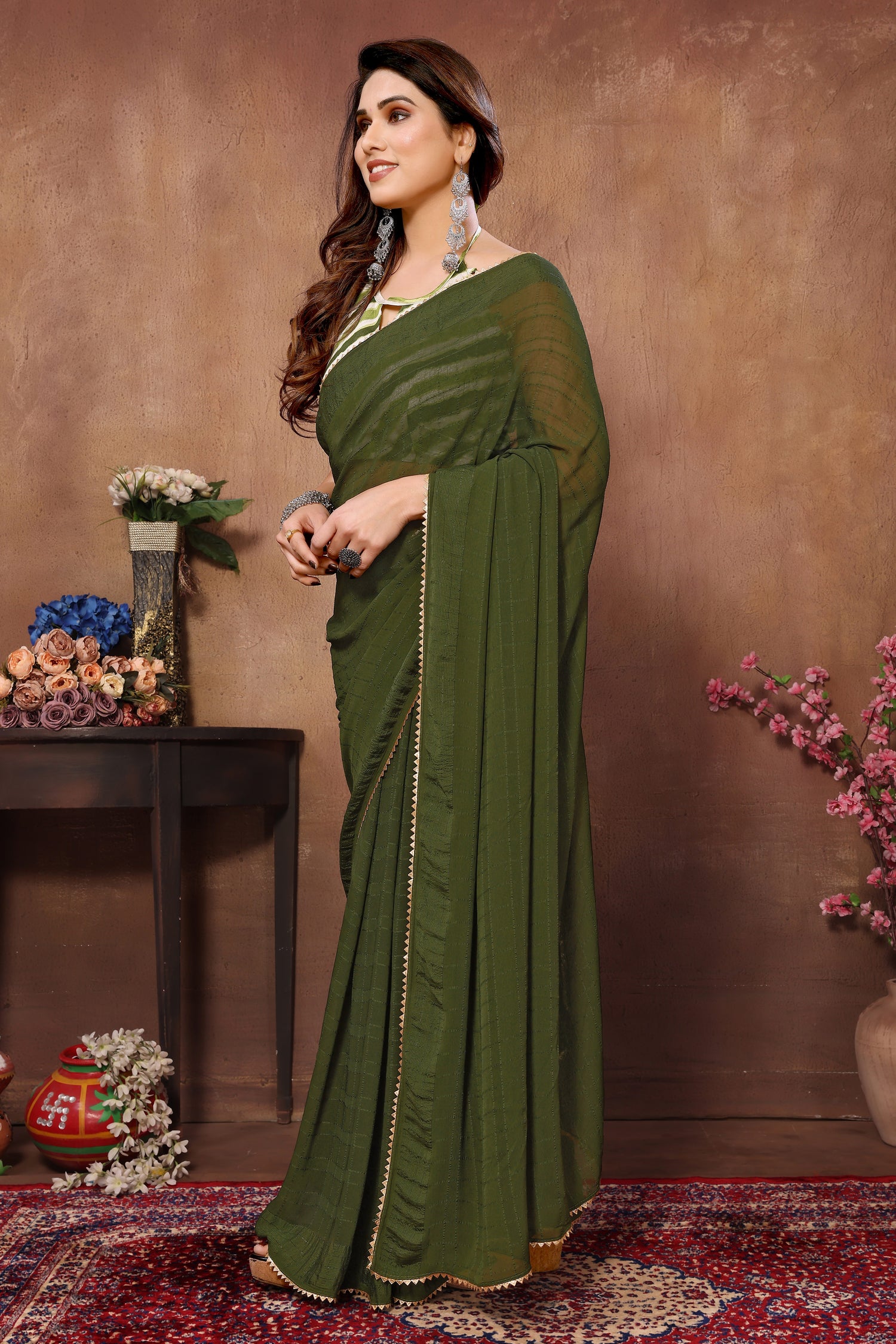 Trending Ready To Wear Green Color Pure Georgette Saree