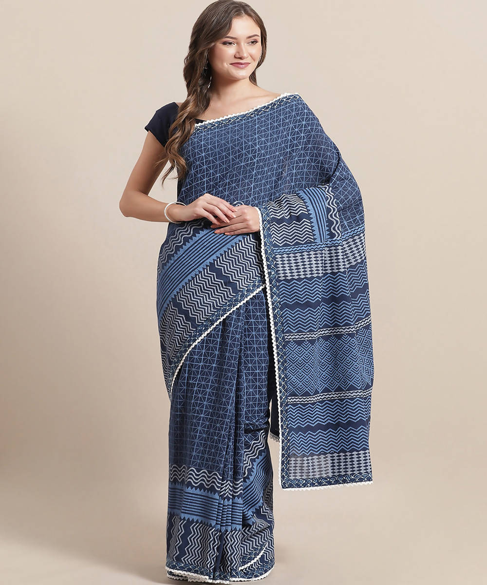 New Arrive Navy Blue Color Linen Handloom  Saree