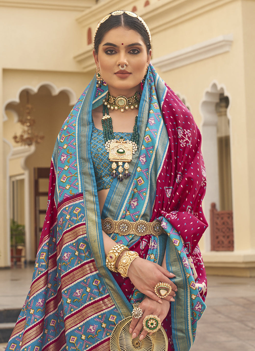 Dark Pink Engagement Wear Silk Printed Patola Saree