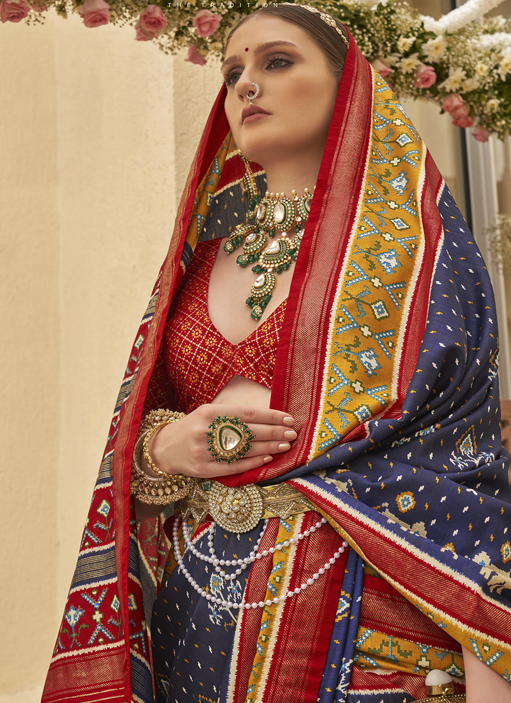 Engagement Wear Navy Blue Silk Printed Patola Saree