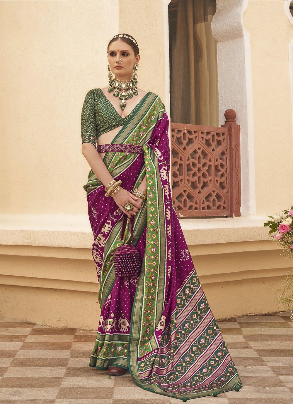 Traditional Silk Purple Printed Patola Saree