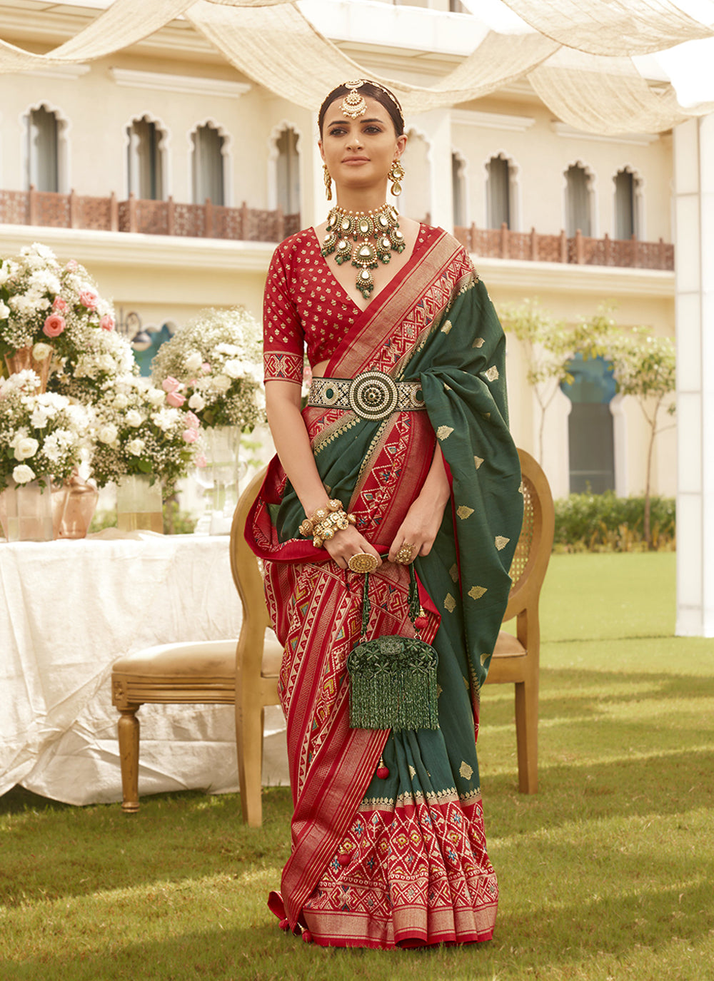 New Collection Green Printed Silk Patola Saree