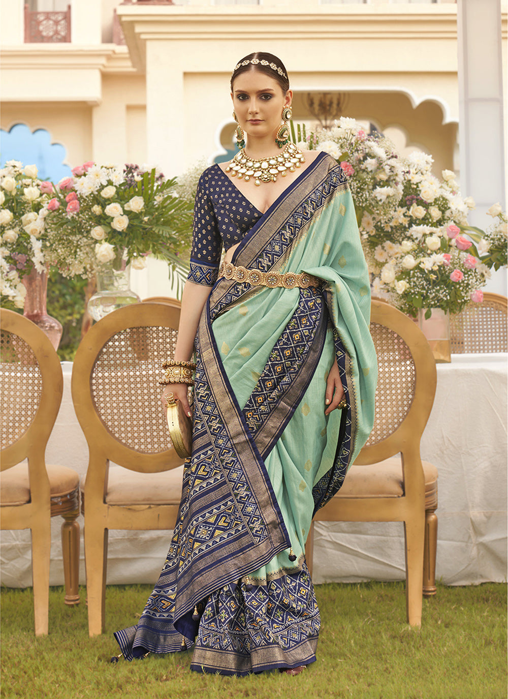 New Arrive Printed Silk Patola Saree In Sea Green