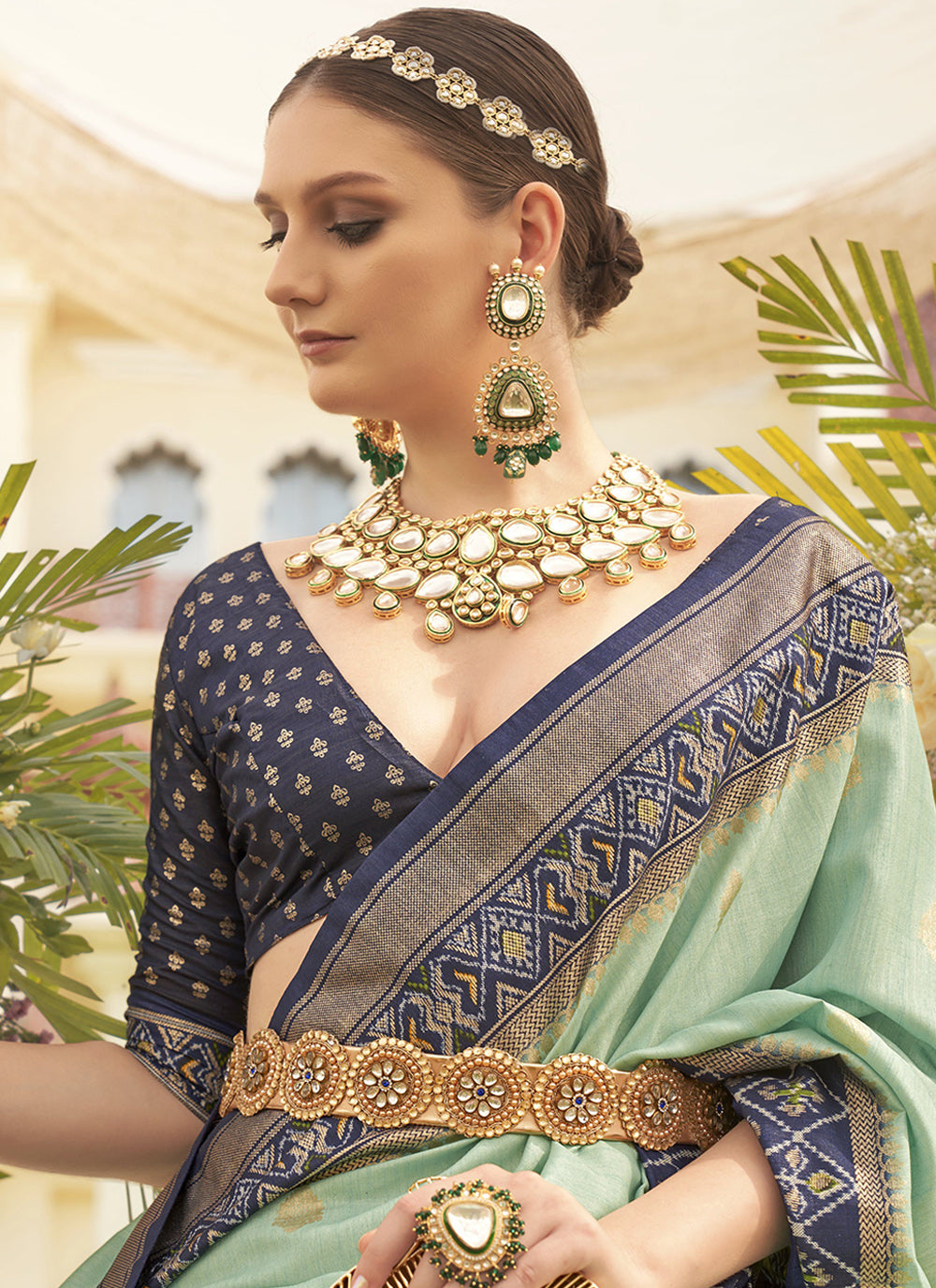 New Arrive Printed Silk Patola Saree In Sea Green