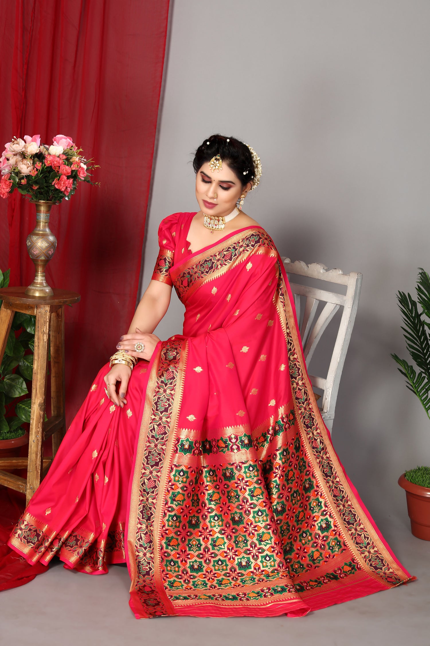 Latest Lunch Paithani Silk Red Saree