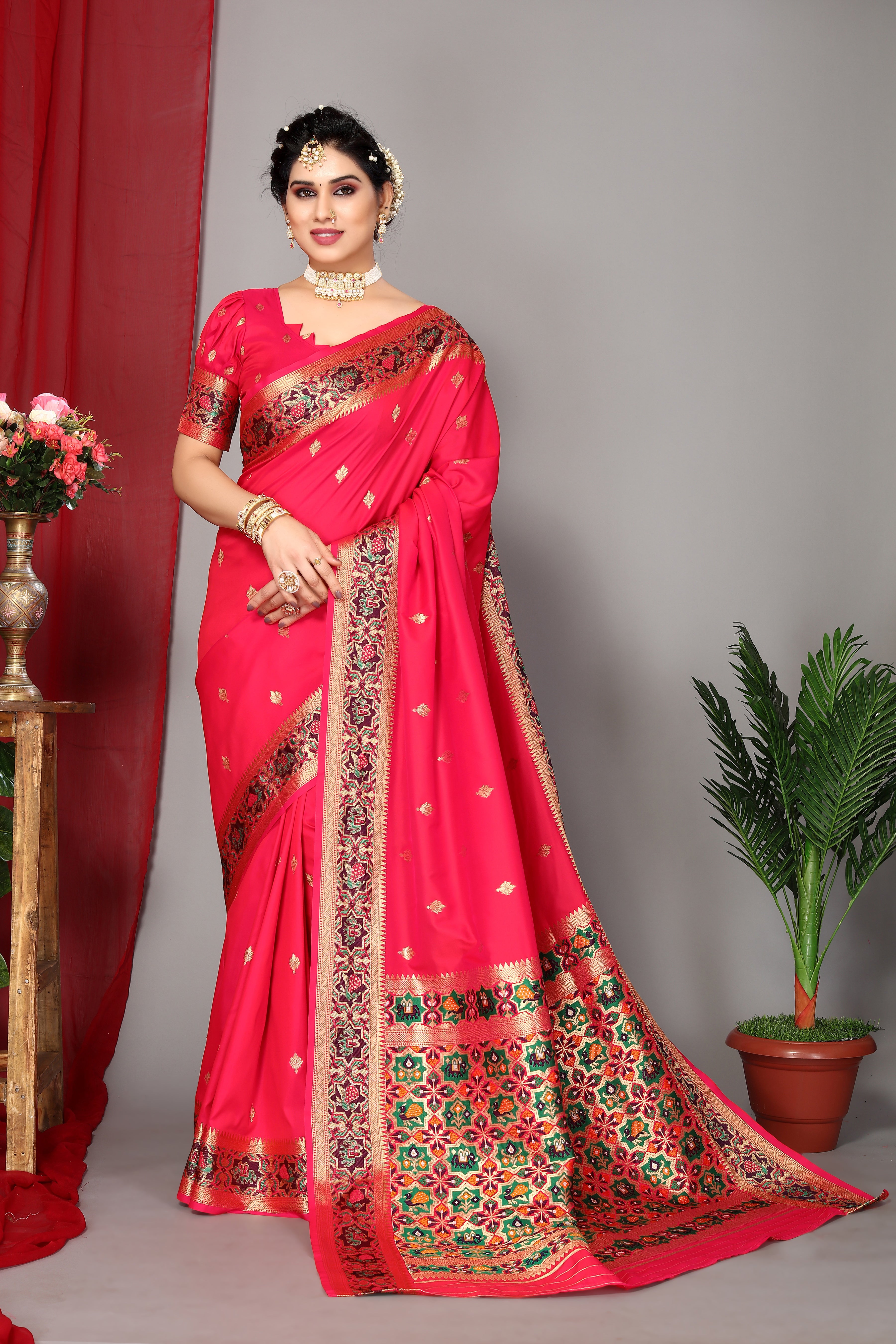 Latest Lunch Paithani Silk Red Saree