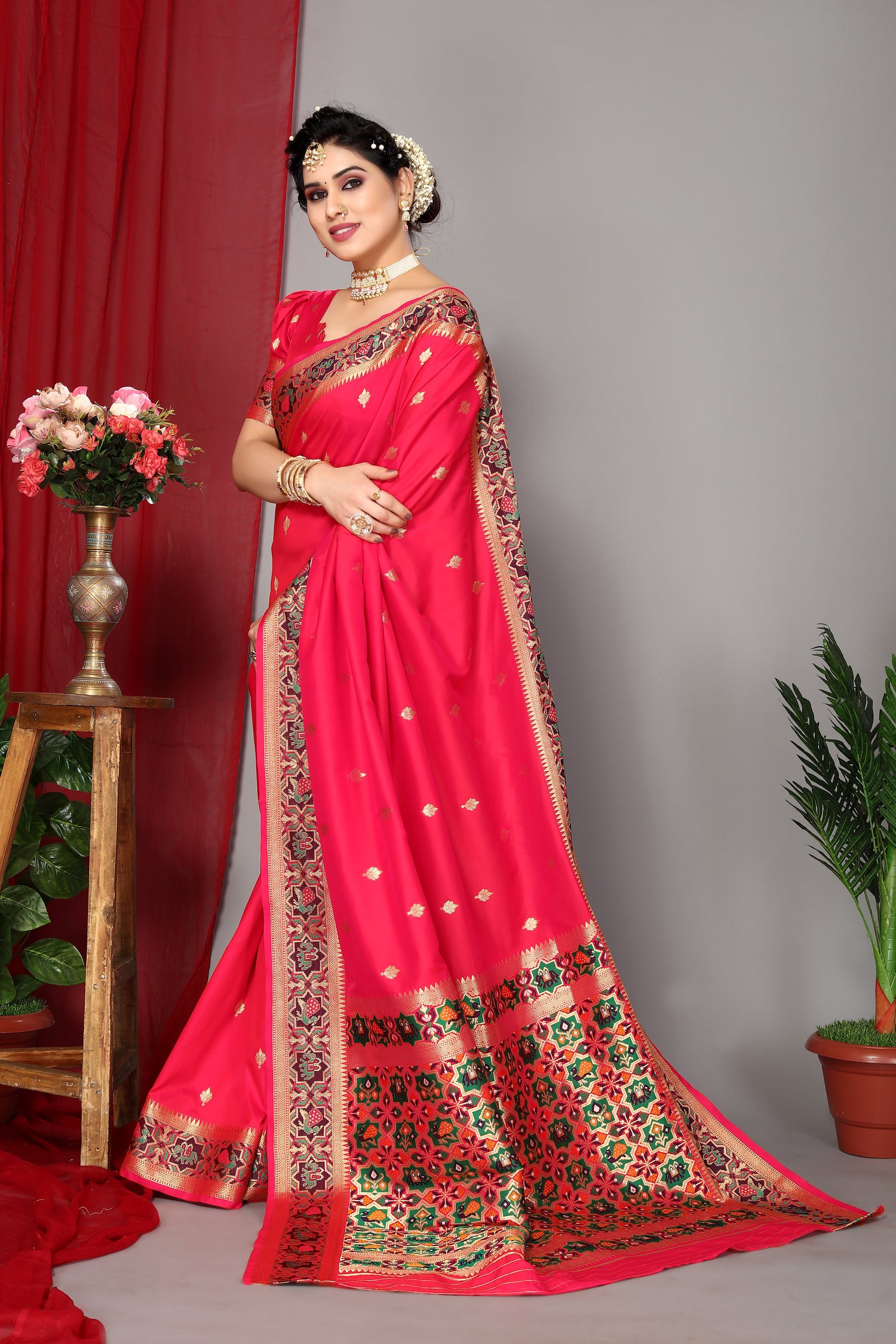 Latest Lunch Paithani Silk Red Saree