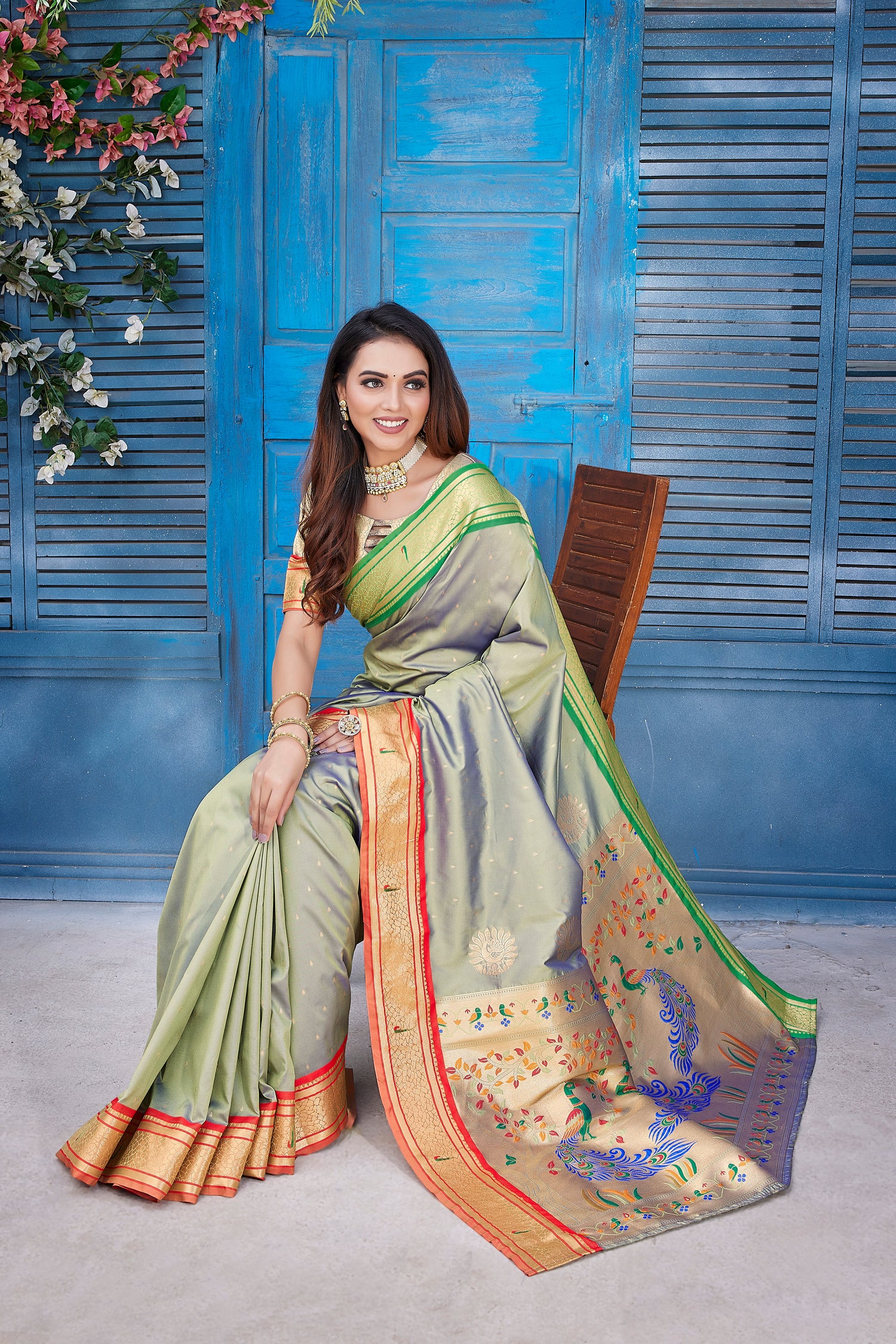 New Design Green Color Paithani Silk Saree