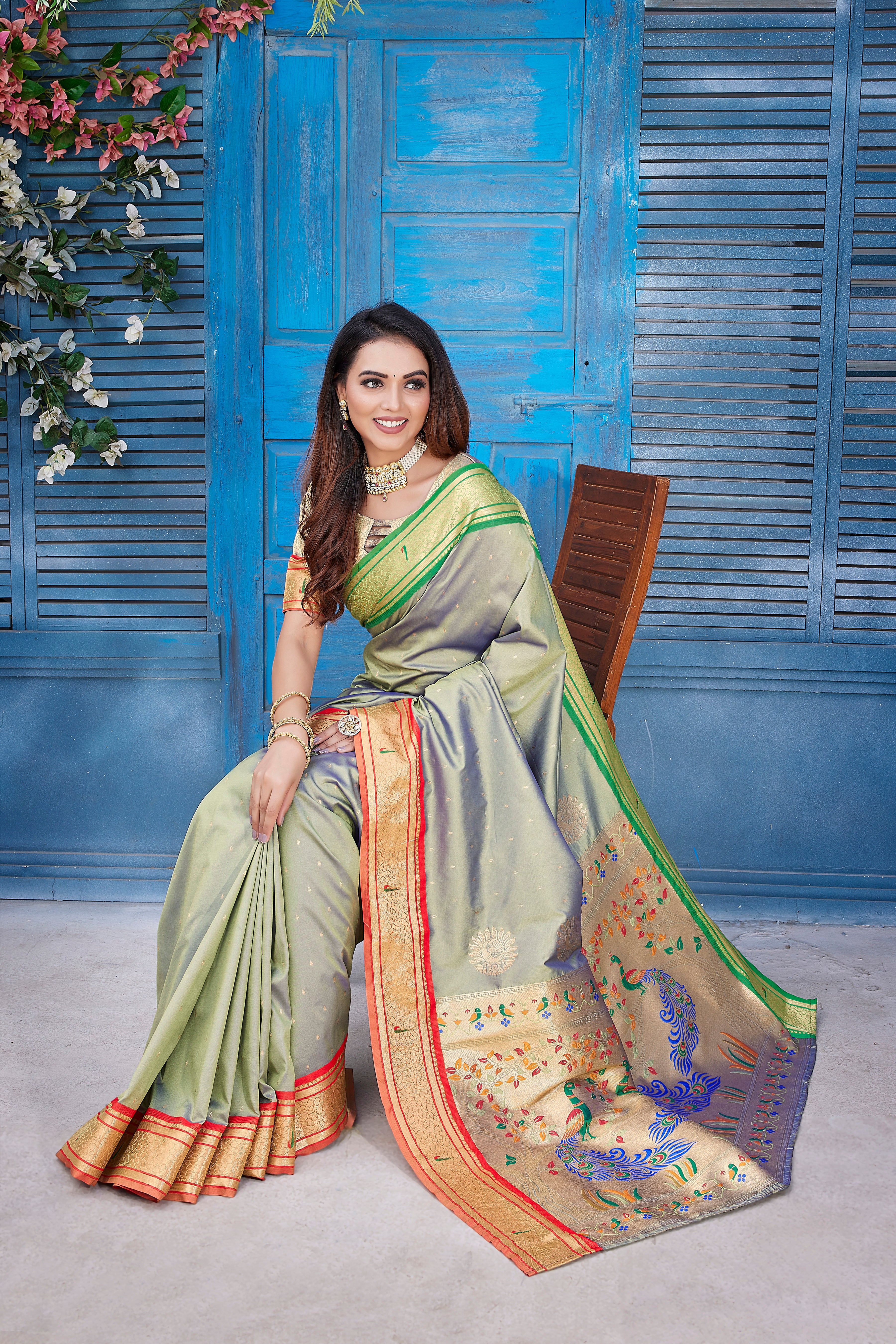 New Design Green Color Paithani Silk Saree