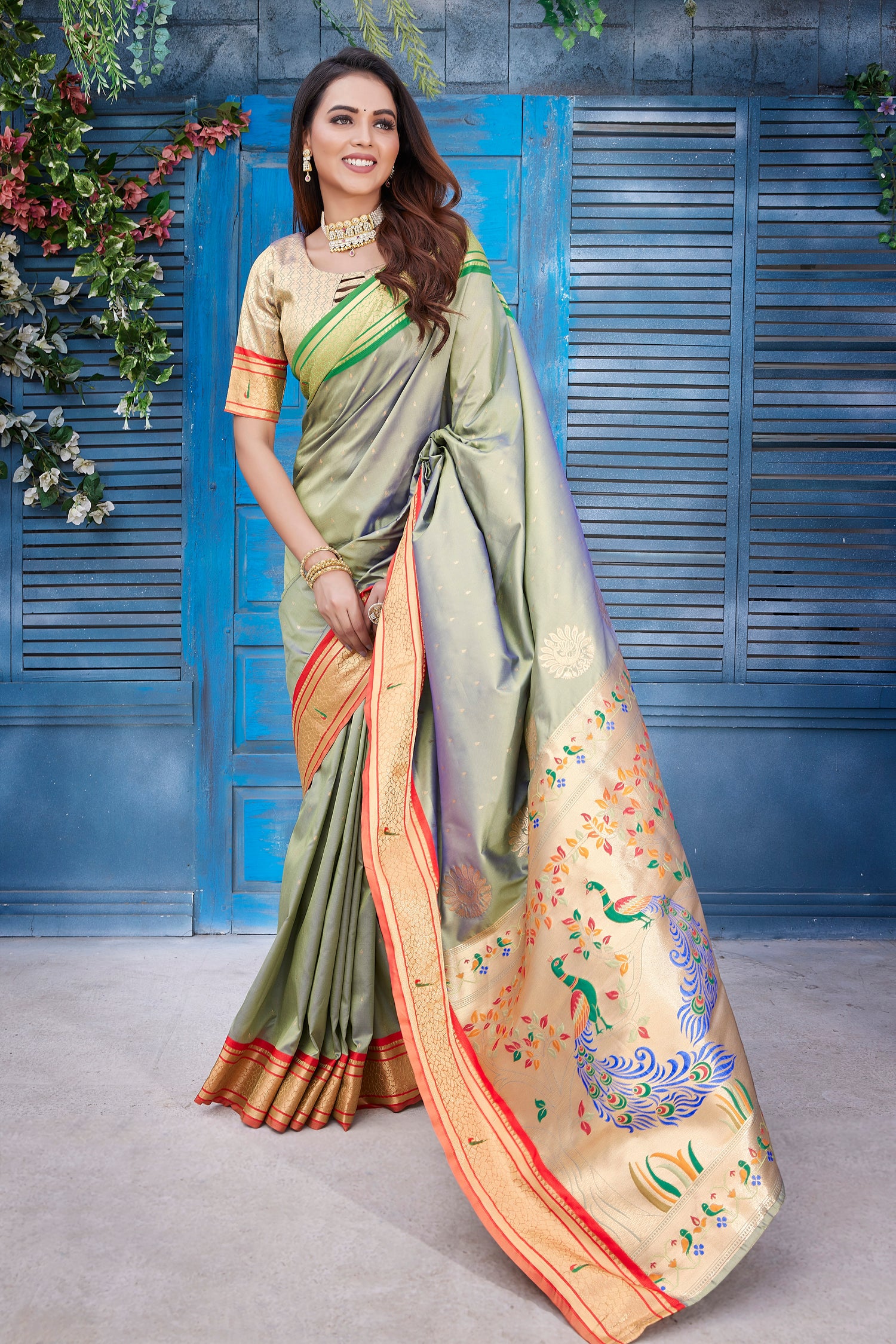 New Design Green Color Paithani Silk Saree