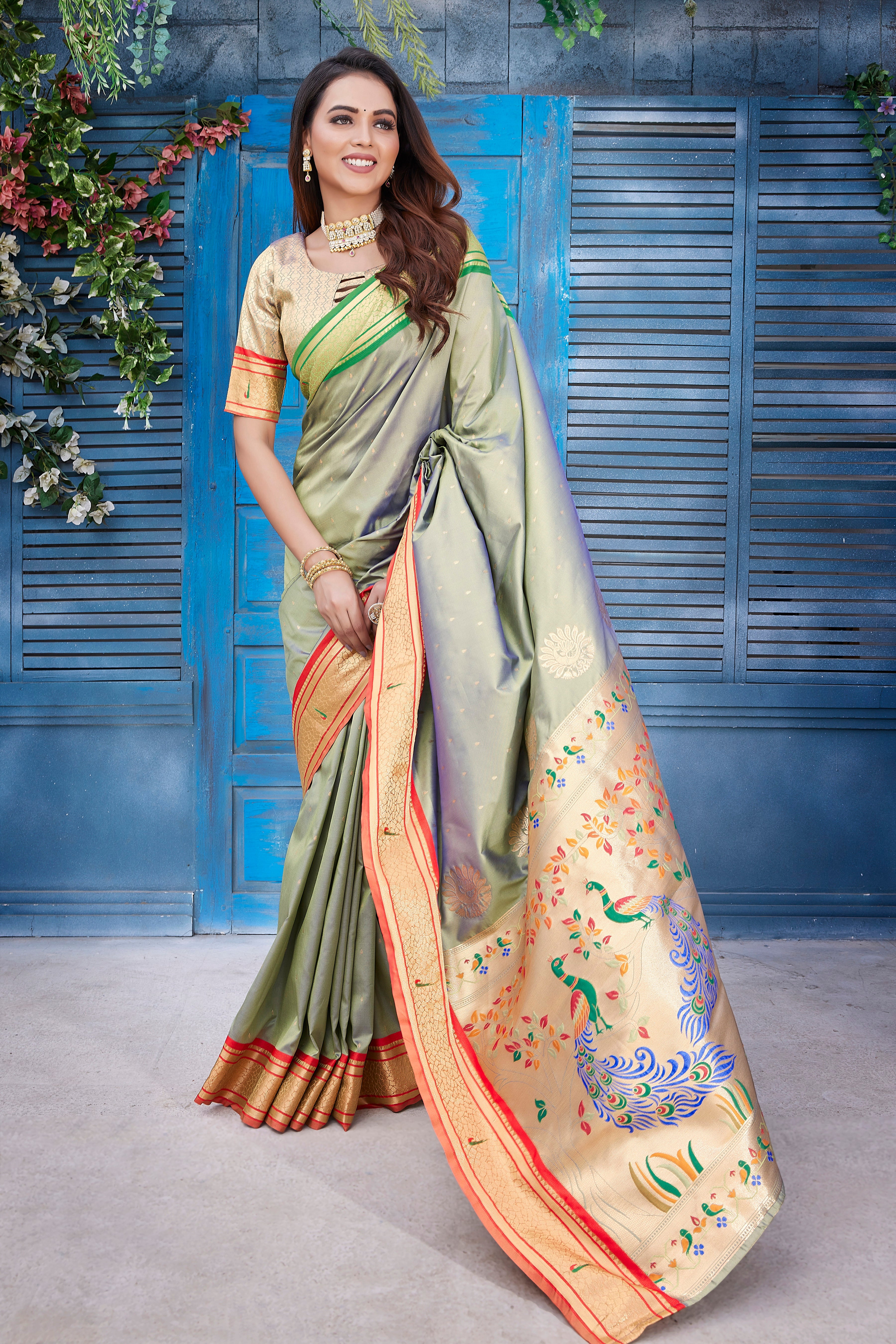 New Design Green Color Paithani Silk Saree