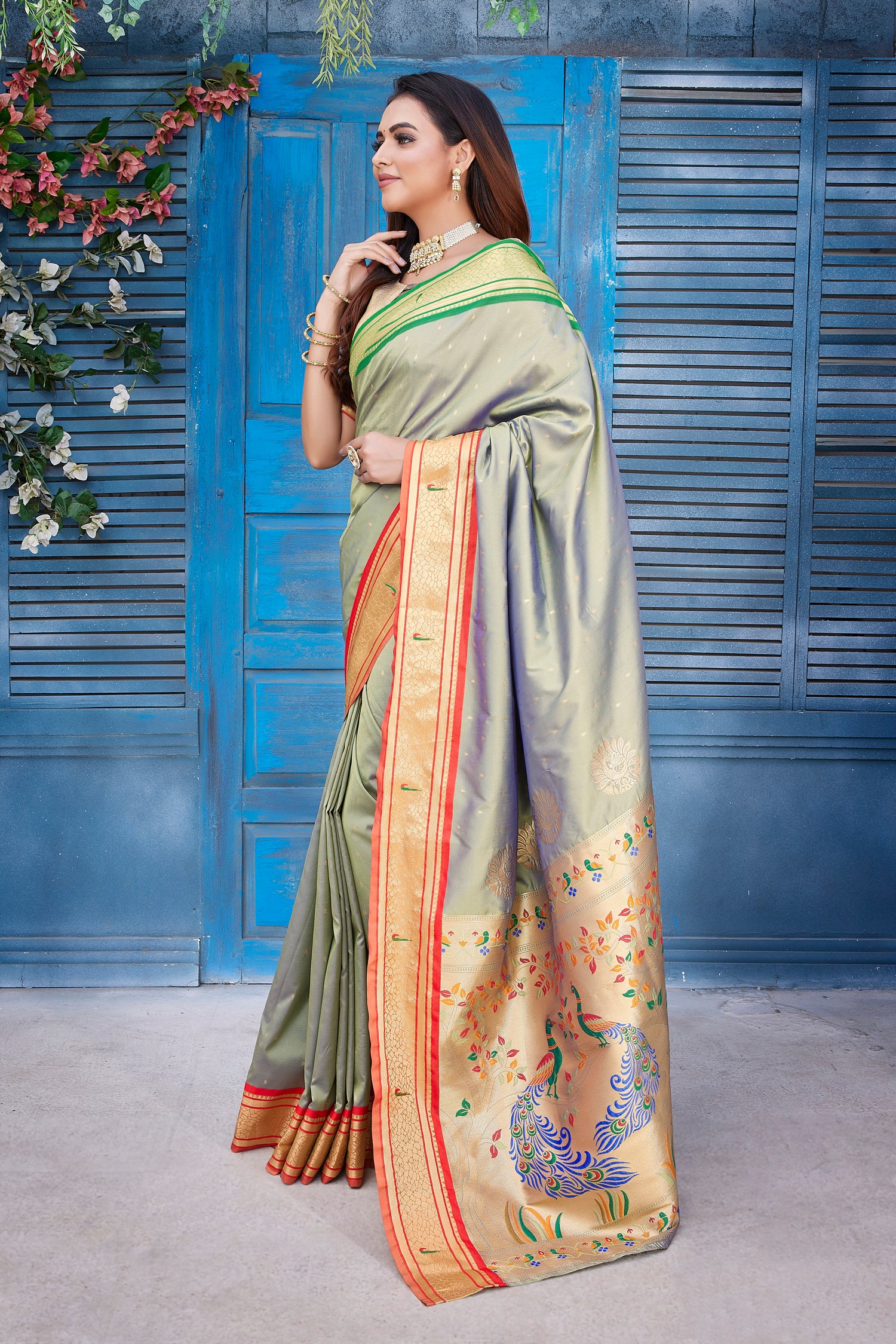 New Design Green Color Paithani Silk Saree