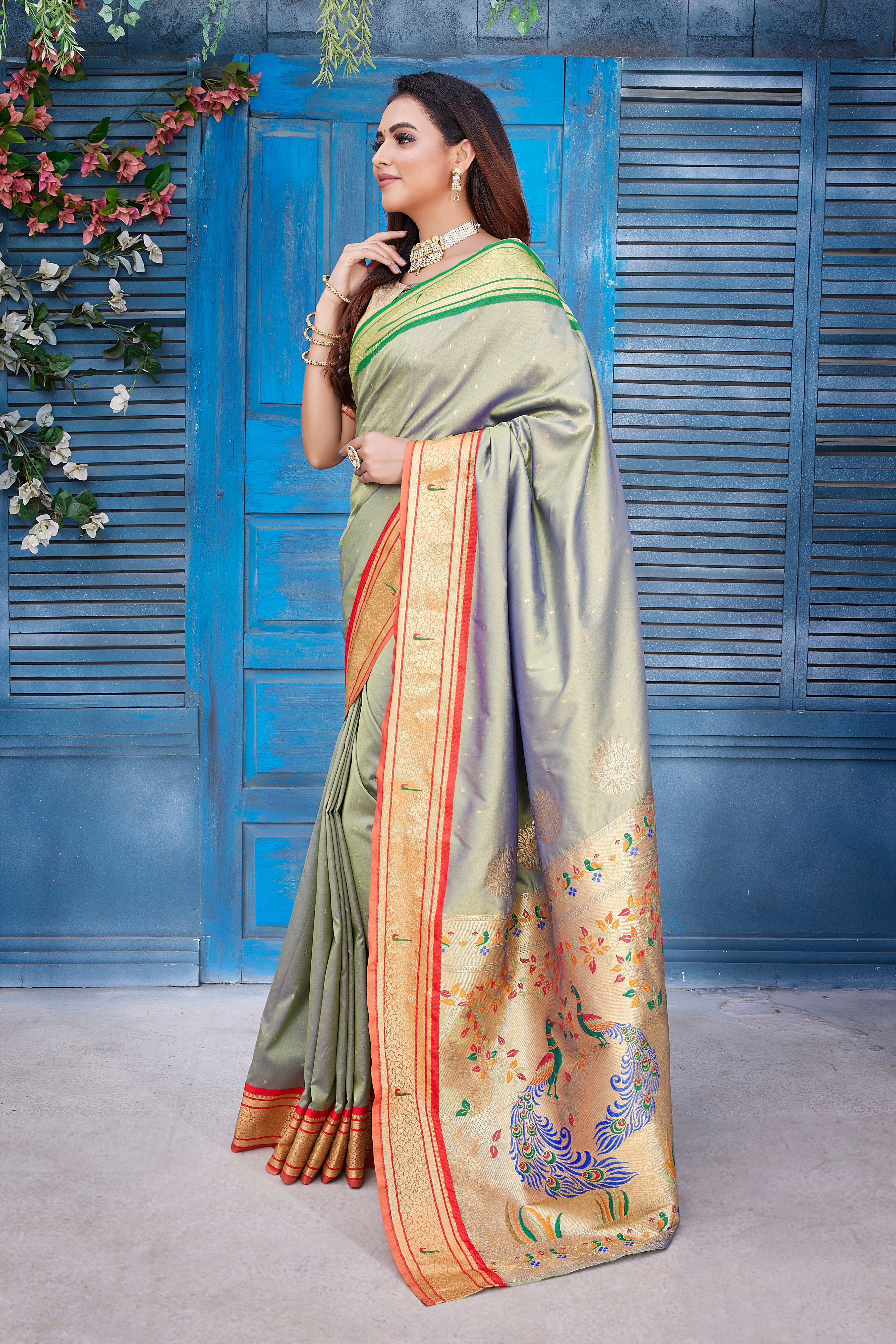 New Design Green Color Paithani Silk Saree