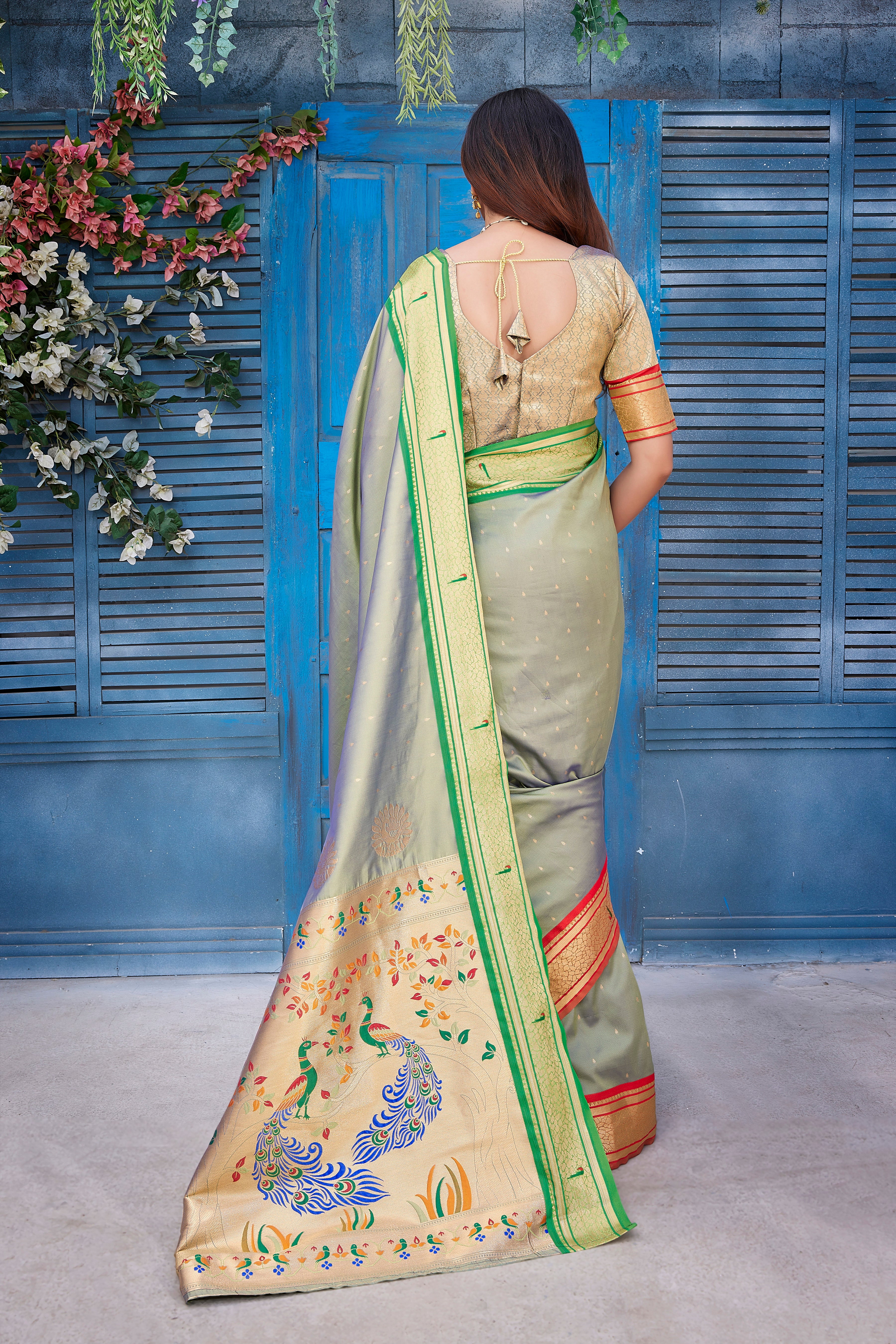 New Design Green Color Paithani Silk Saree