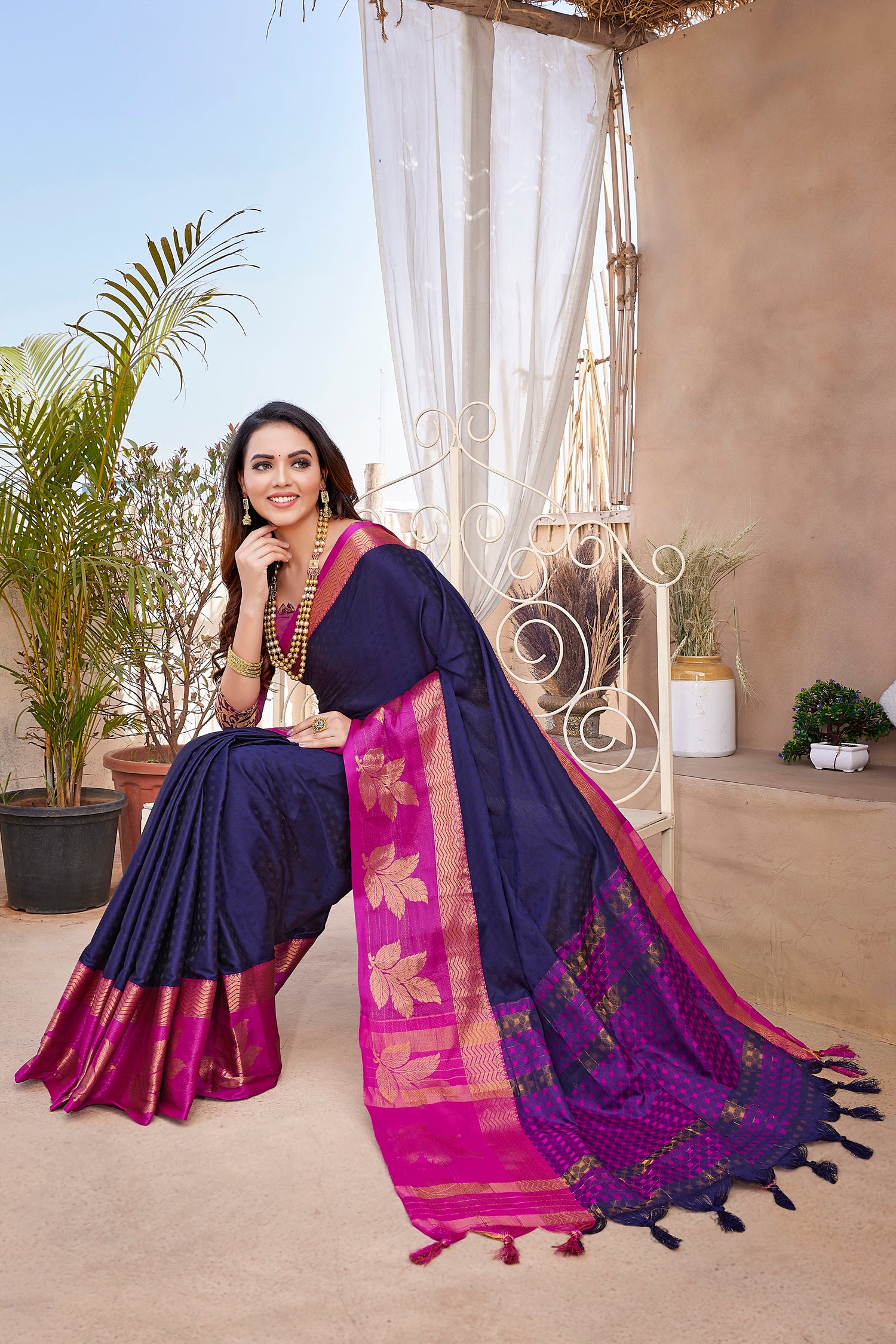 Navy Blue Color Party Wear Aura Silk Saree