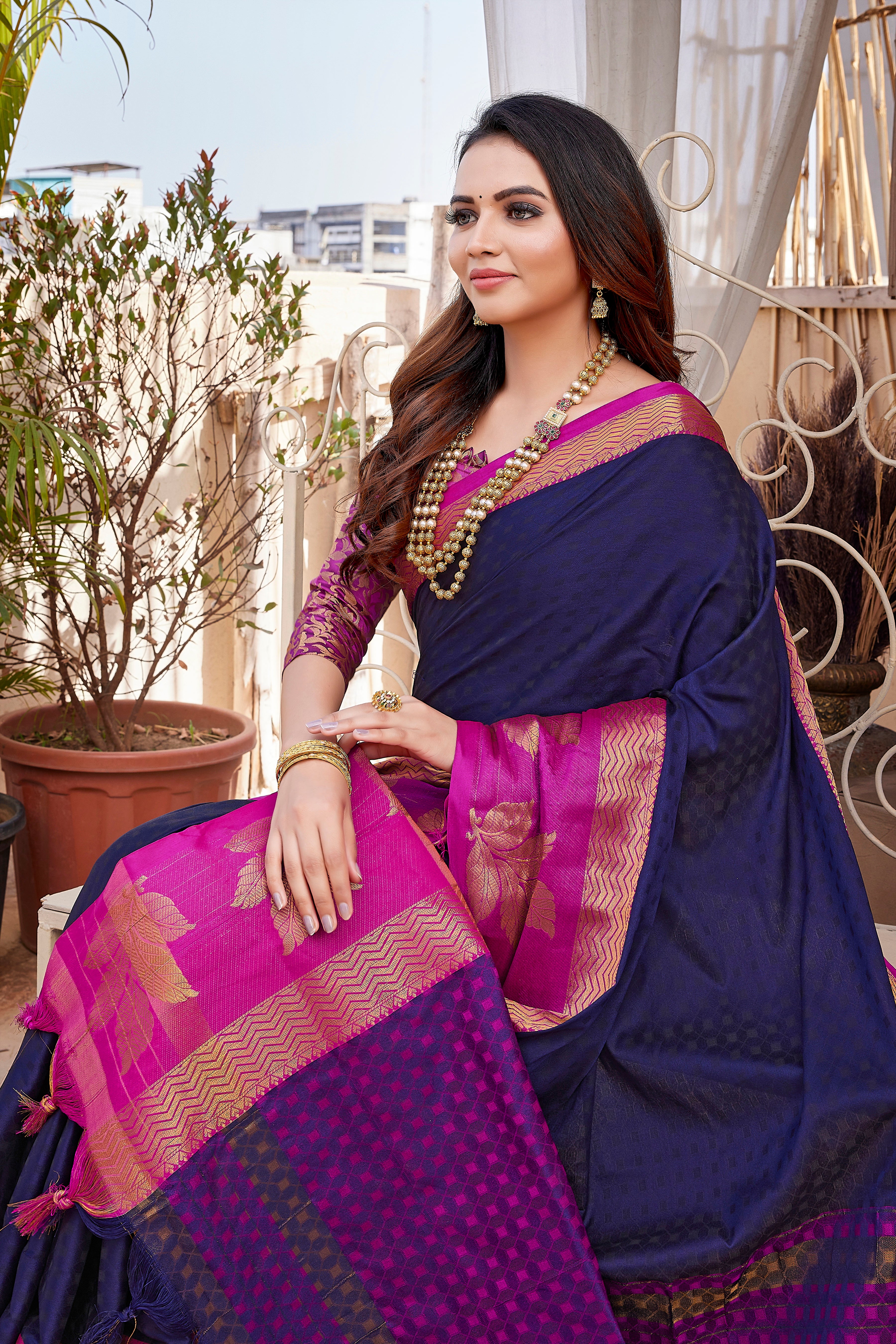 Navy Blue Color Party Wear Aura Silk Saree