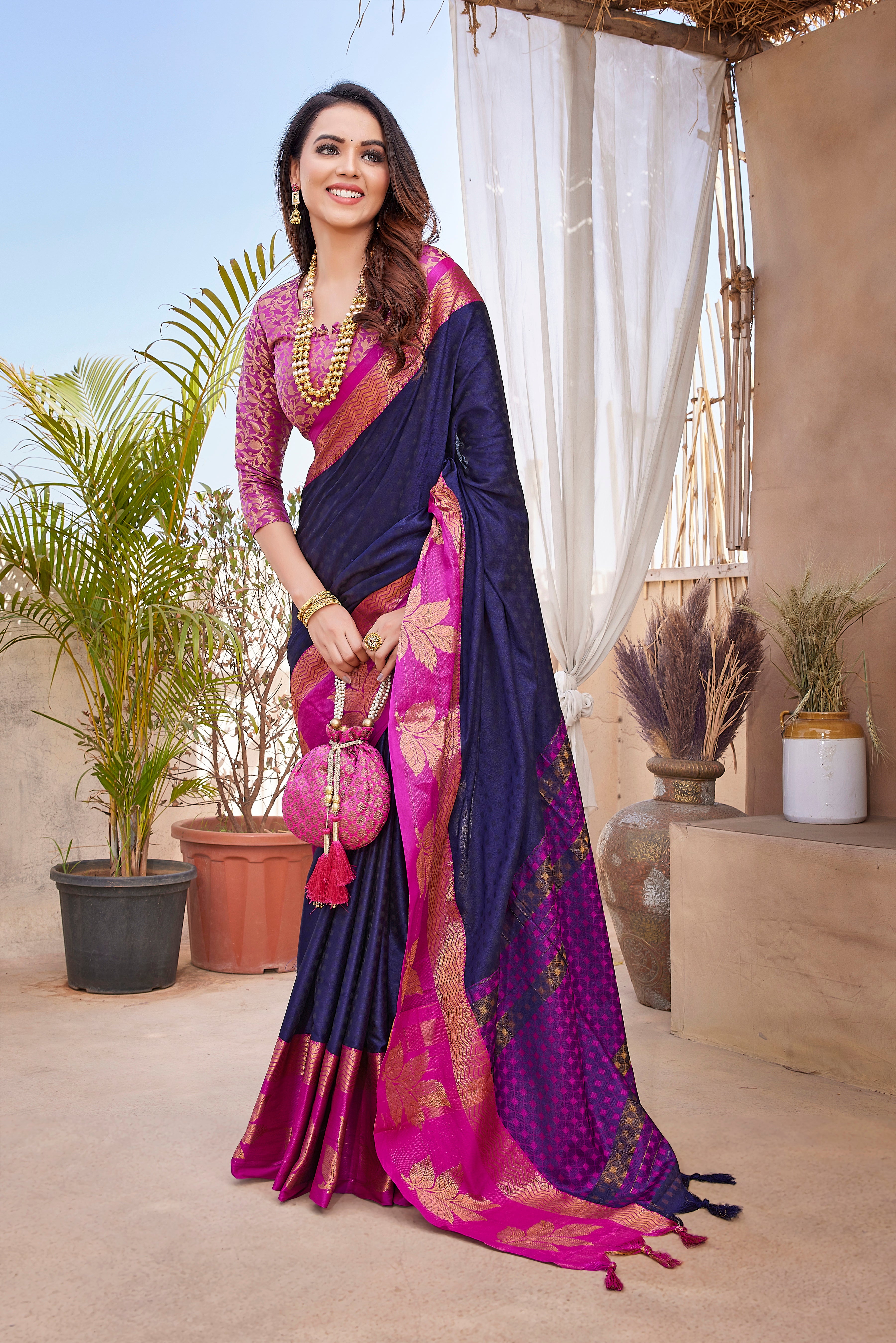 Navy Blue Color Party Wear Aura Silk Saree