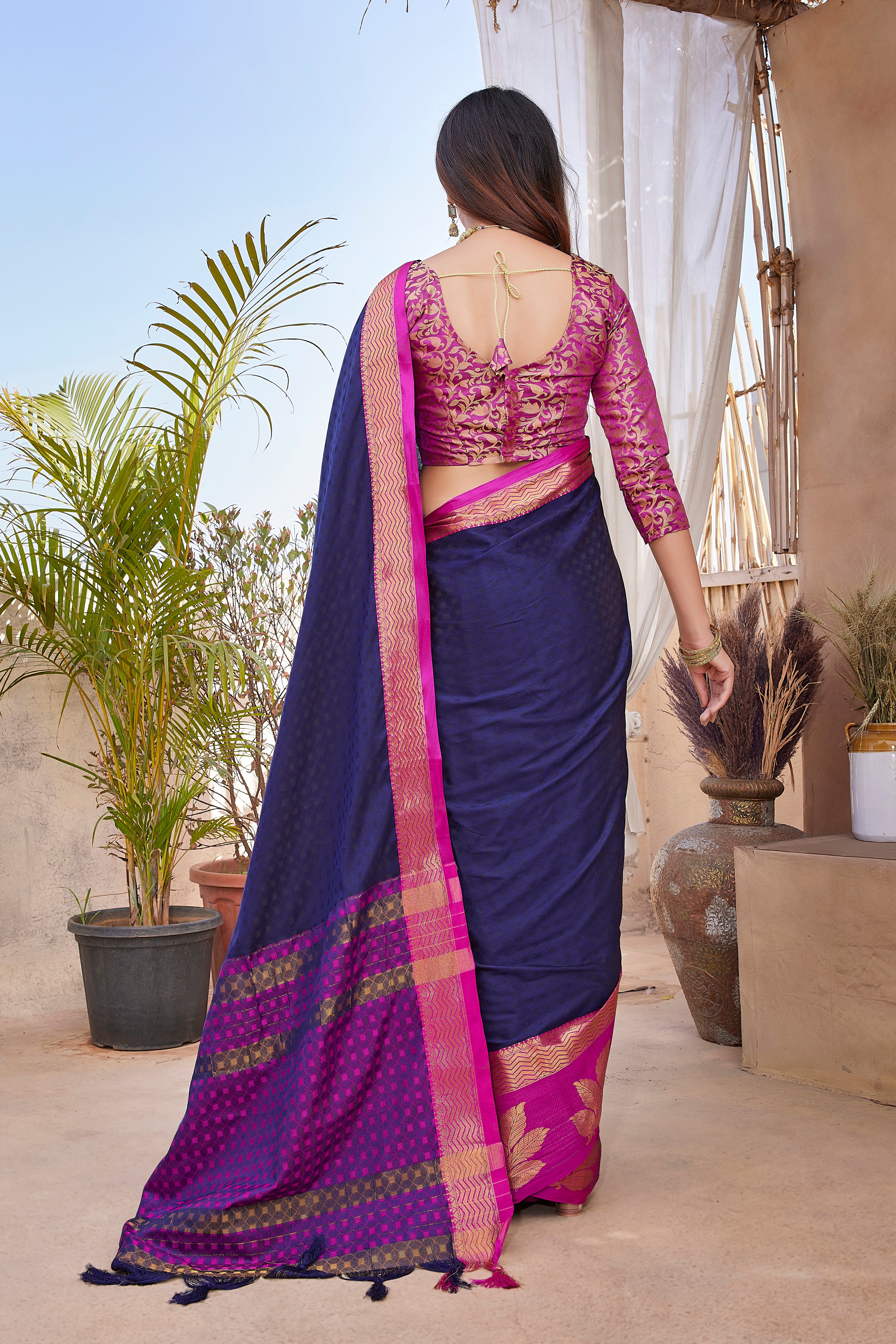 Navy Blue Color Party Wear Aura Silk Saree