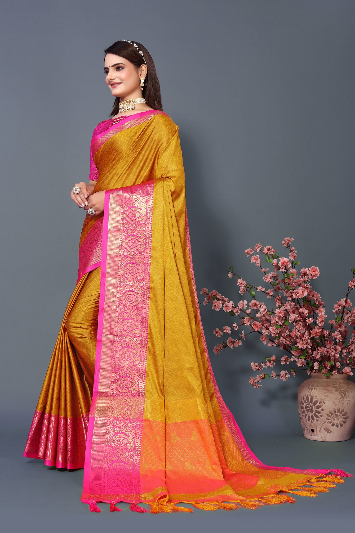 Latest Yellow Color Pure Rubina Silk Saree