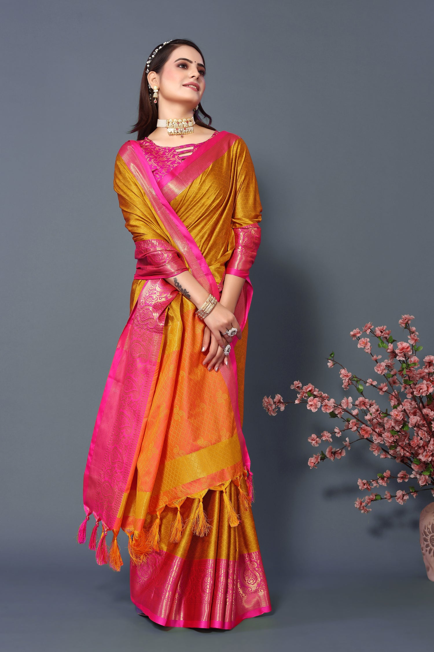 Latest Yellow Color Pure Rubina Silk Saree