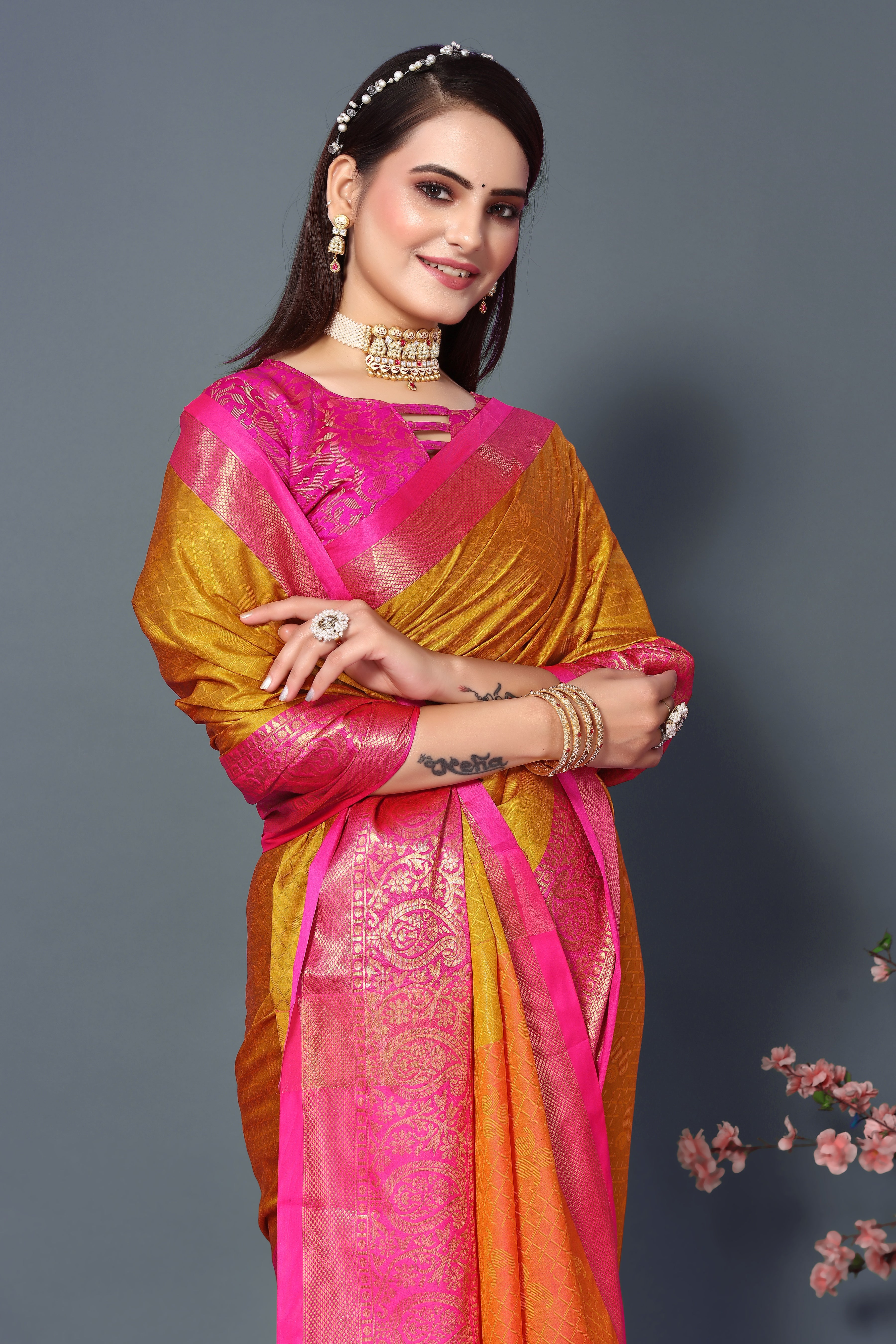 Latest Yellow Color Pure Rubina Silk Saree