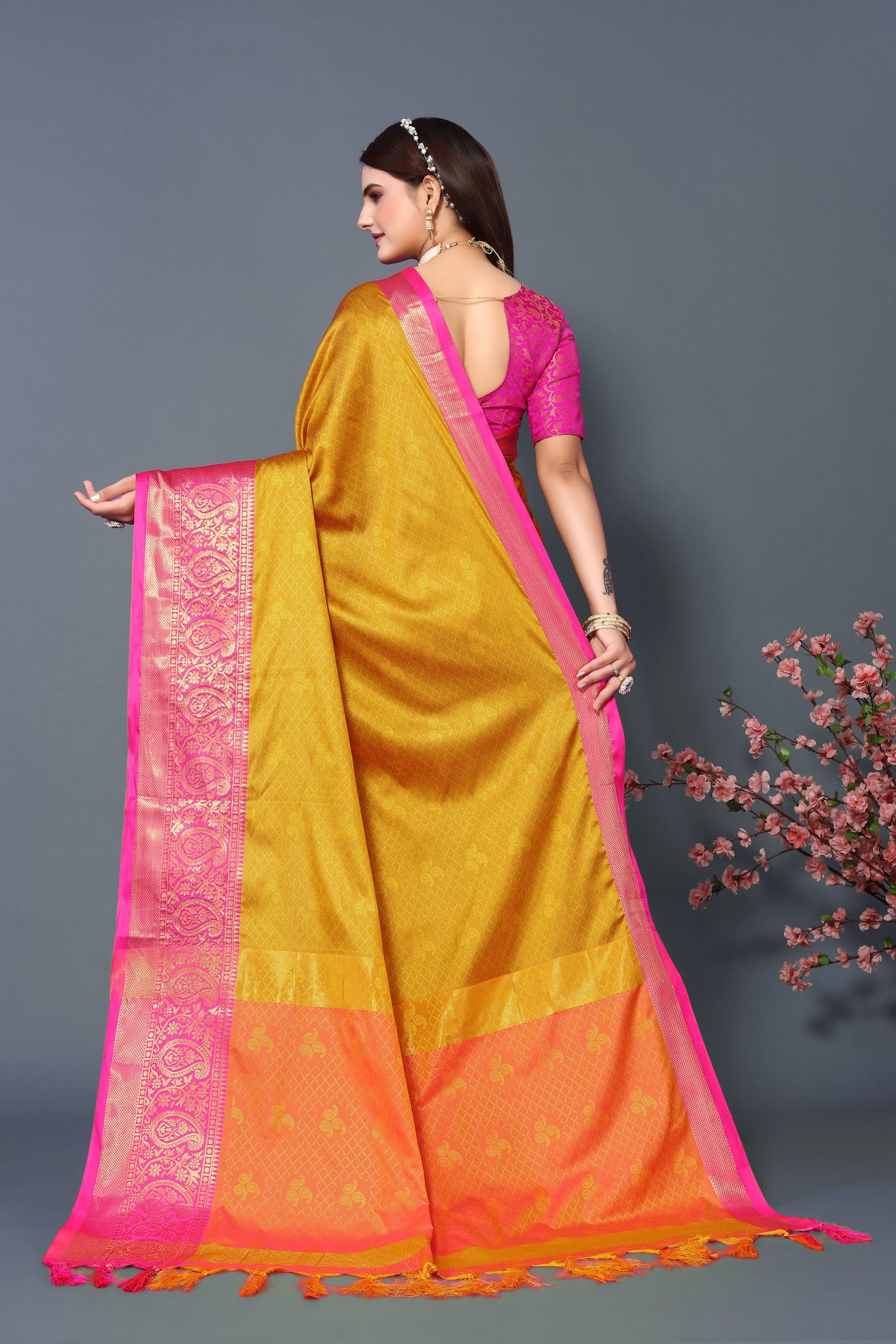 Latest Yellow Color Pure Rubina Silk Saree