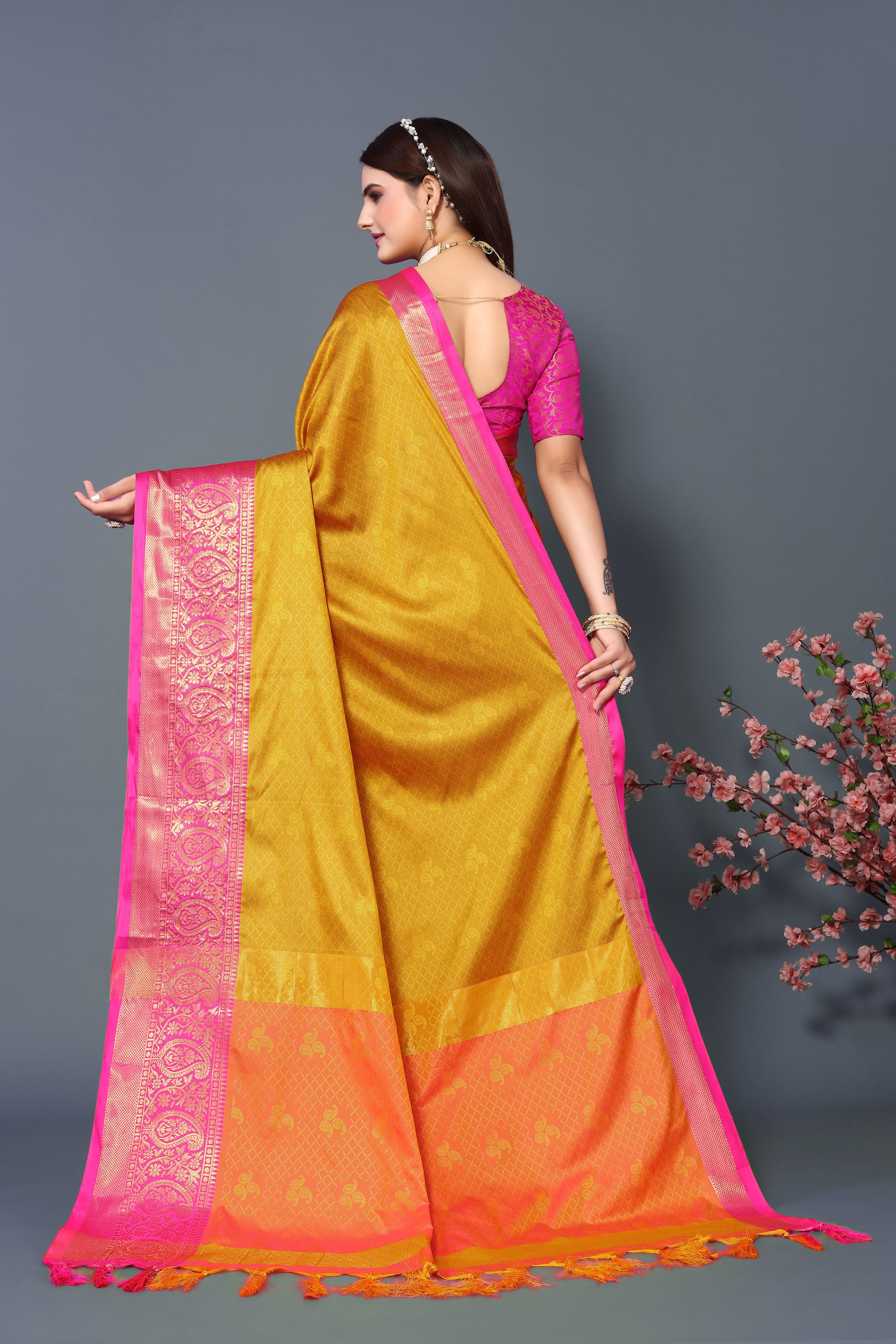 Latest Yellow Color Pure Rubina Silk Saree