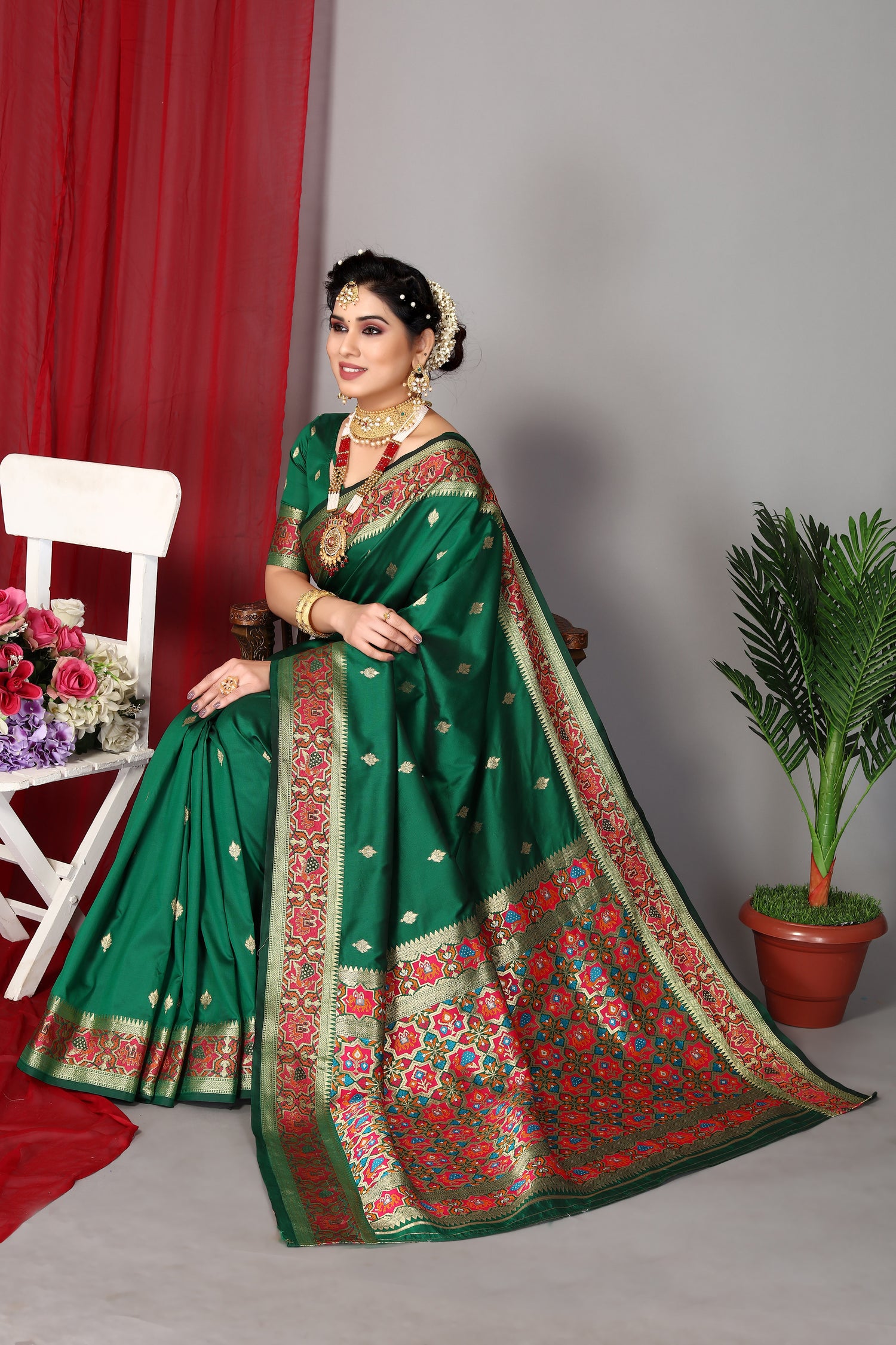 Dark Green Wedding Wear Paithani Silk Saree