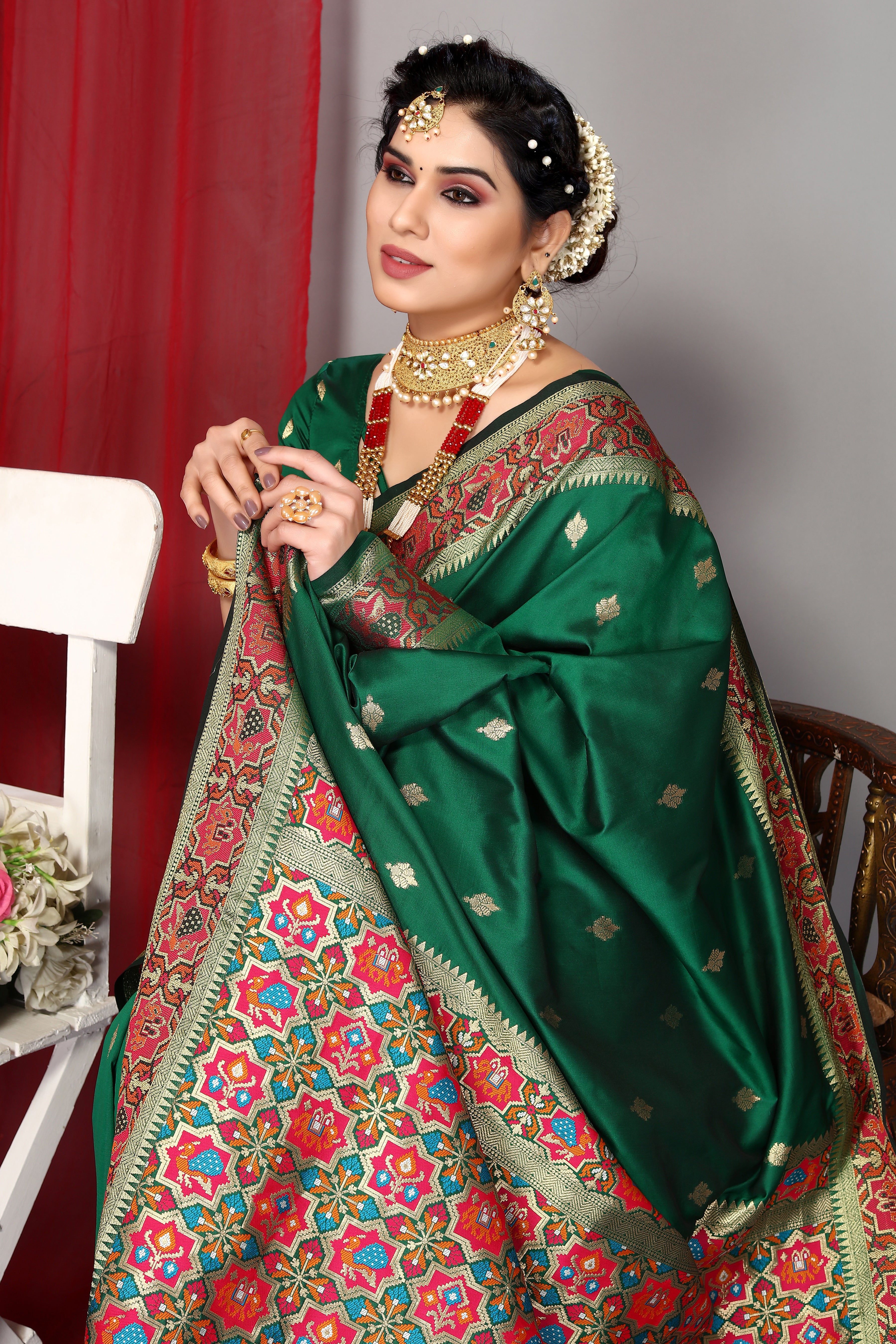 Dark Green Wedding Wear Paithani Silk Saree