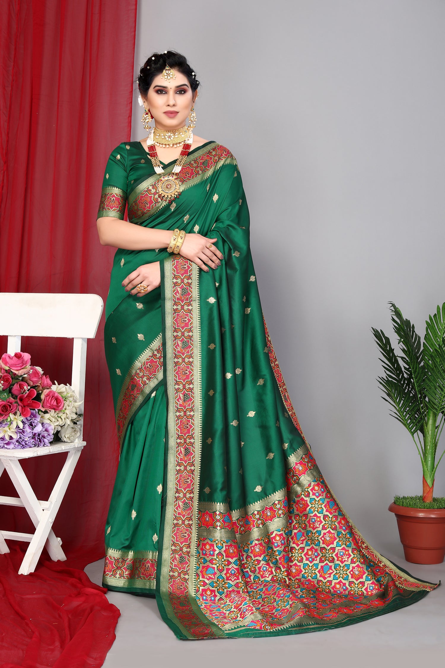 Dark Green Wedding Wear Paithani Silk Saree