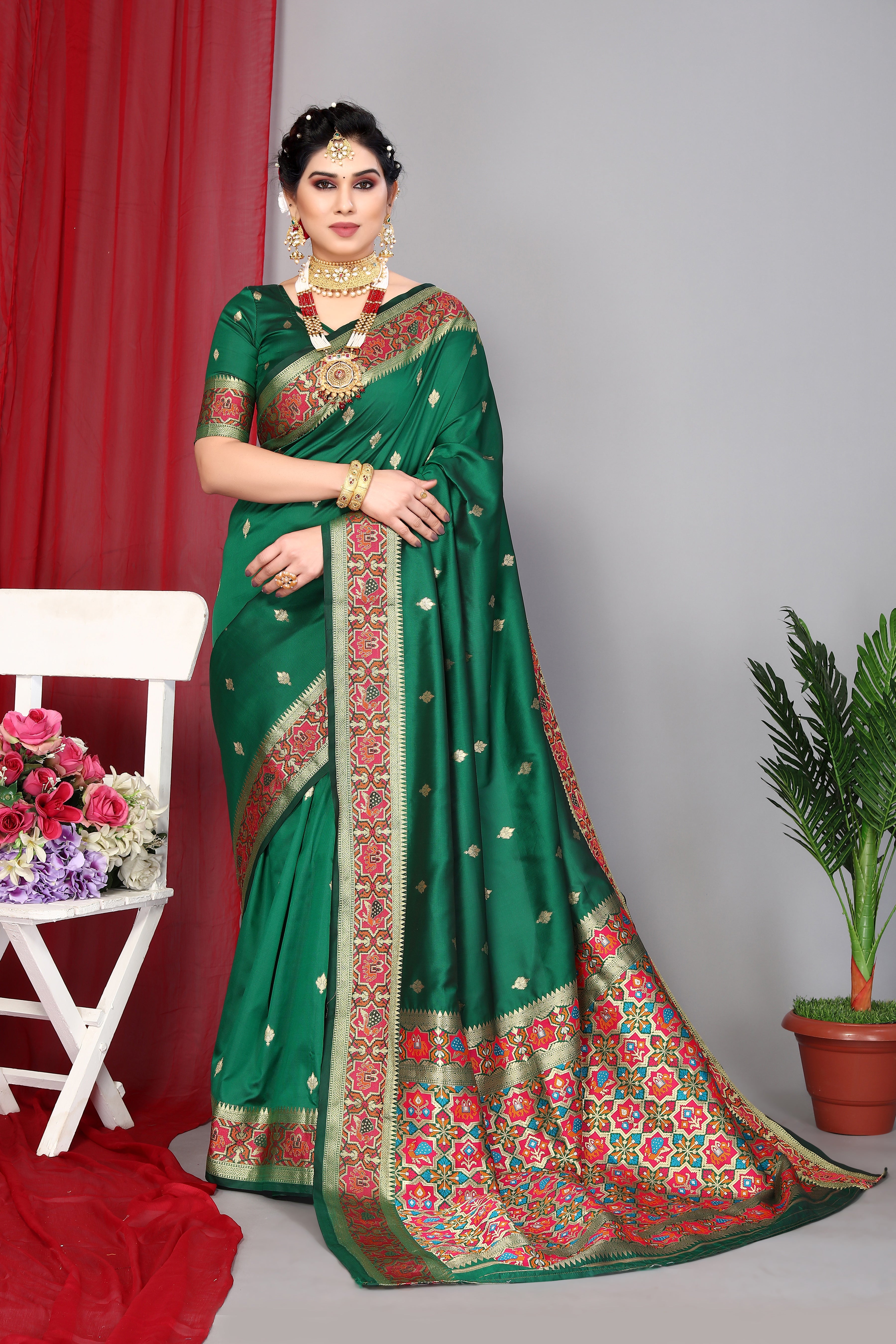Dark Green Wedding Wear Paithani Silk Saree