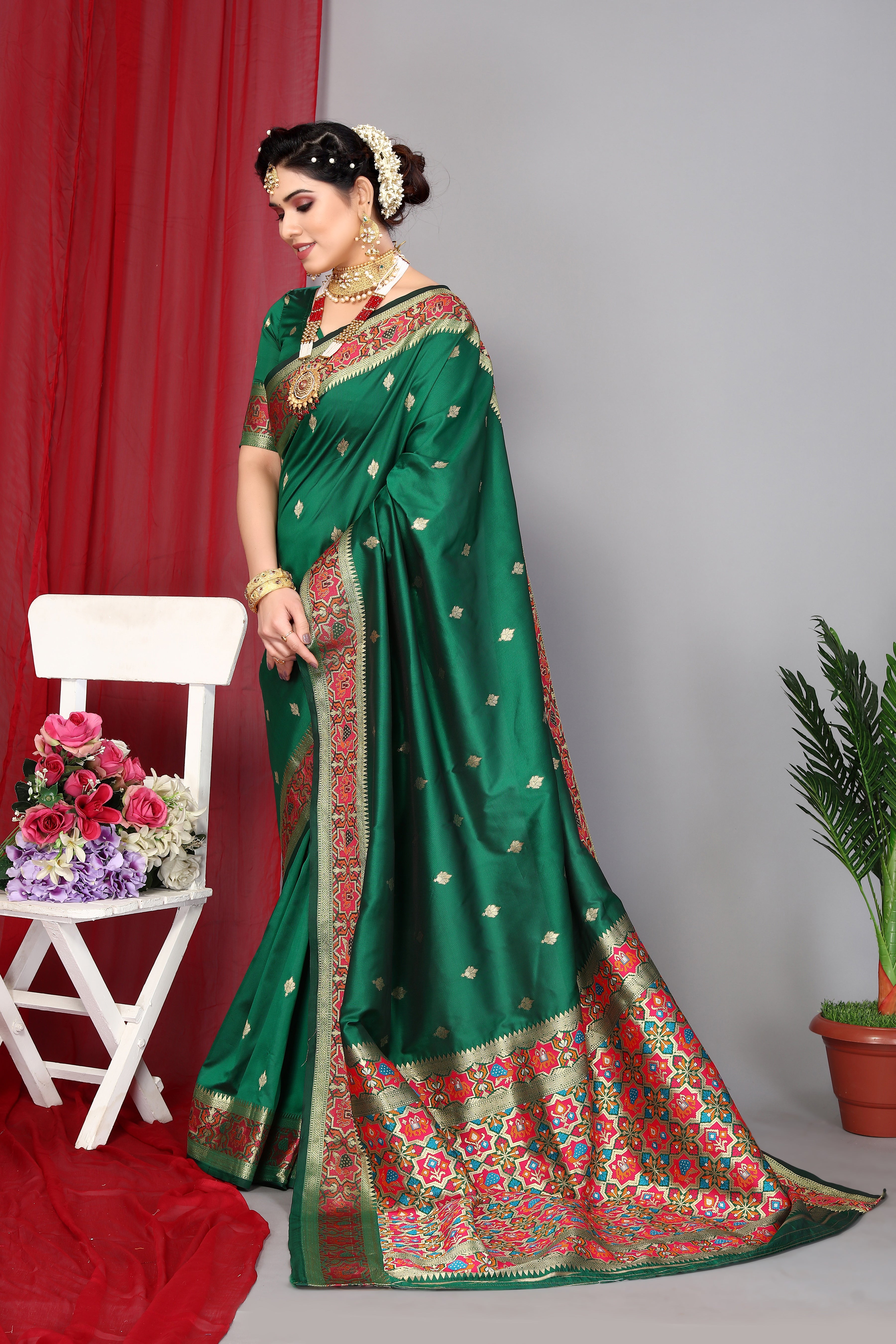 Dark Green Wedding Wear Paithani Silk Saree