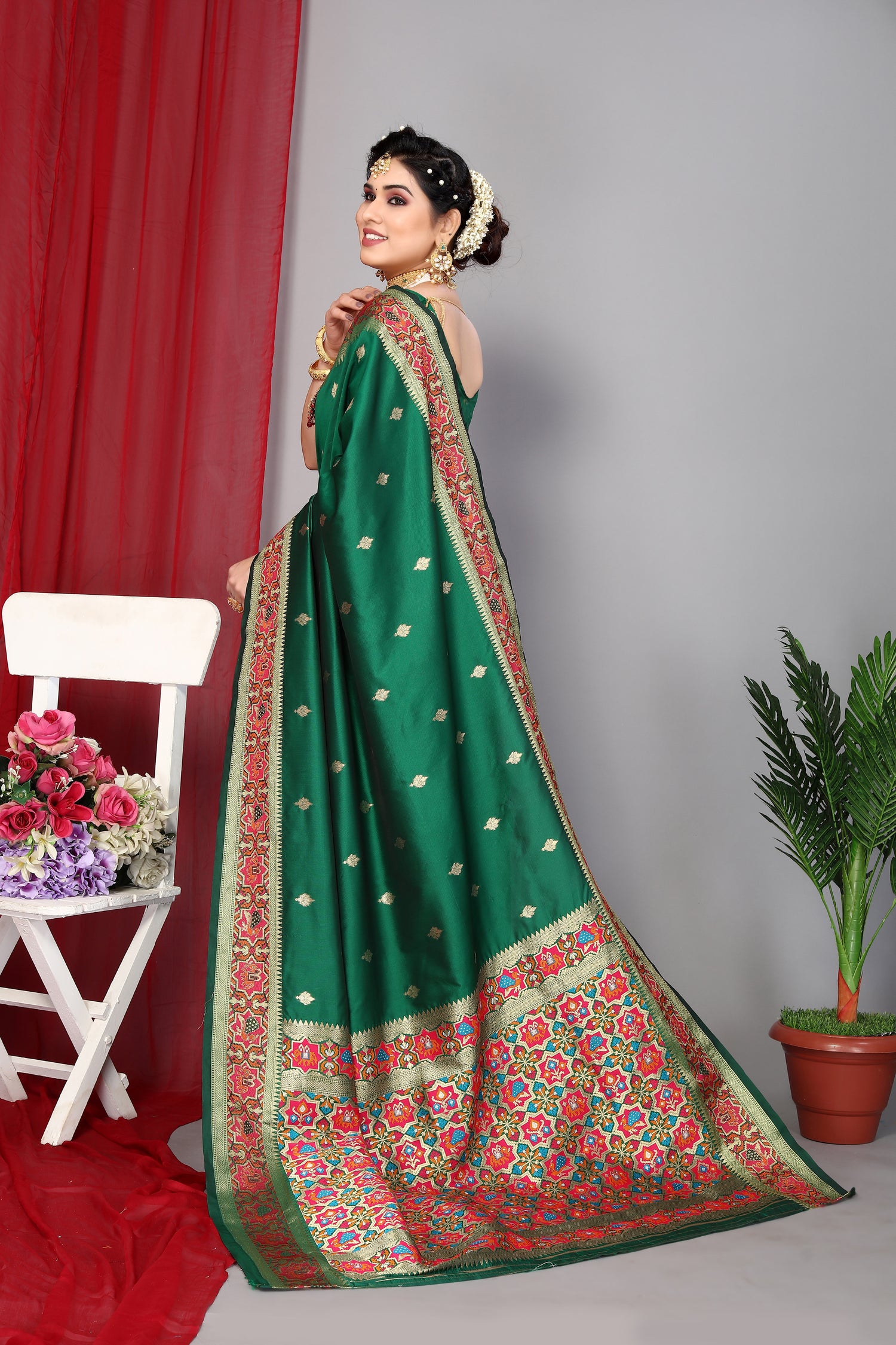 Dark Green Wedding Wear Paithani Silk Saree