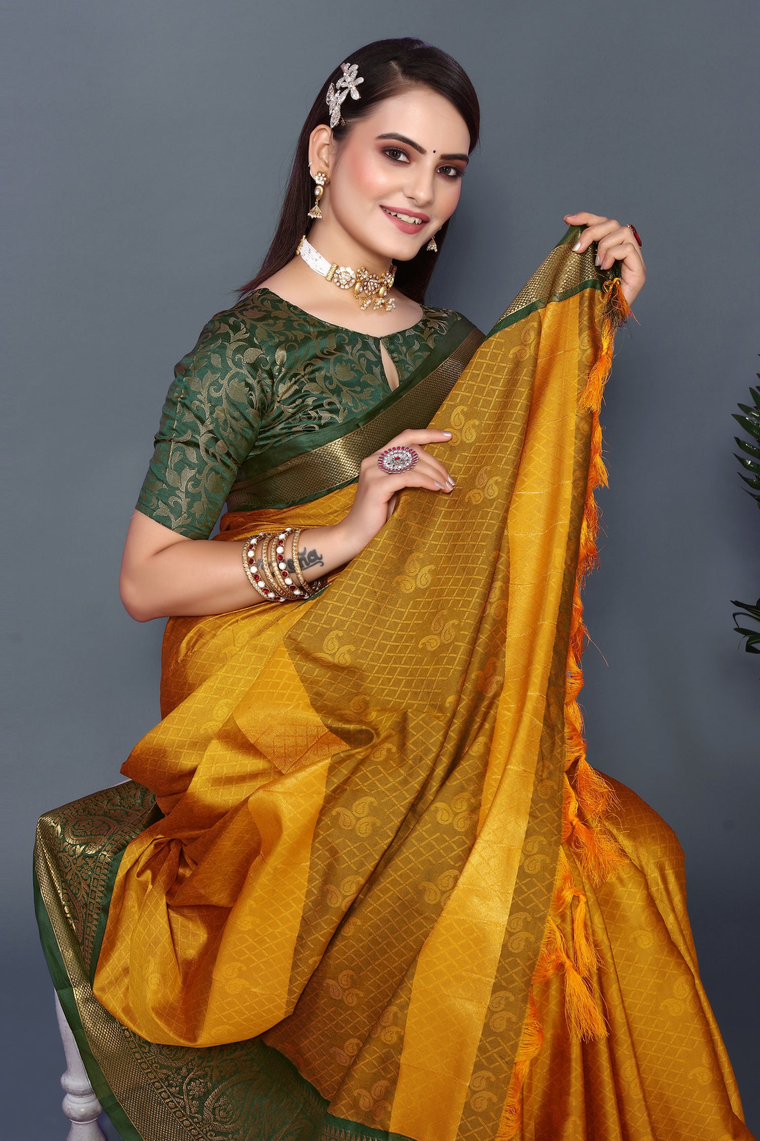 Exlusive Yellow Color Rubina Silk Saree
