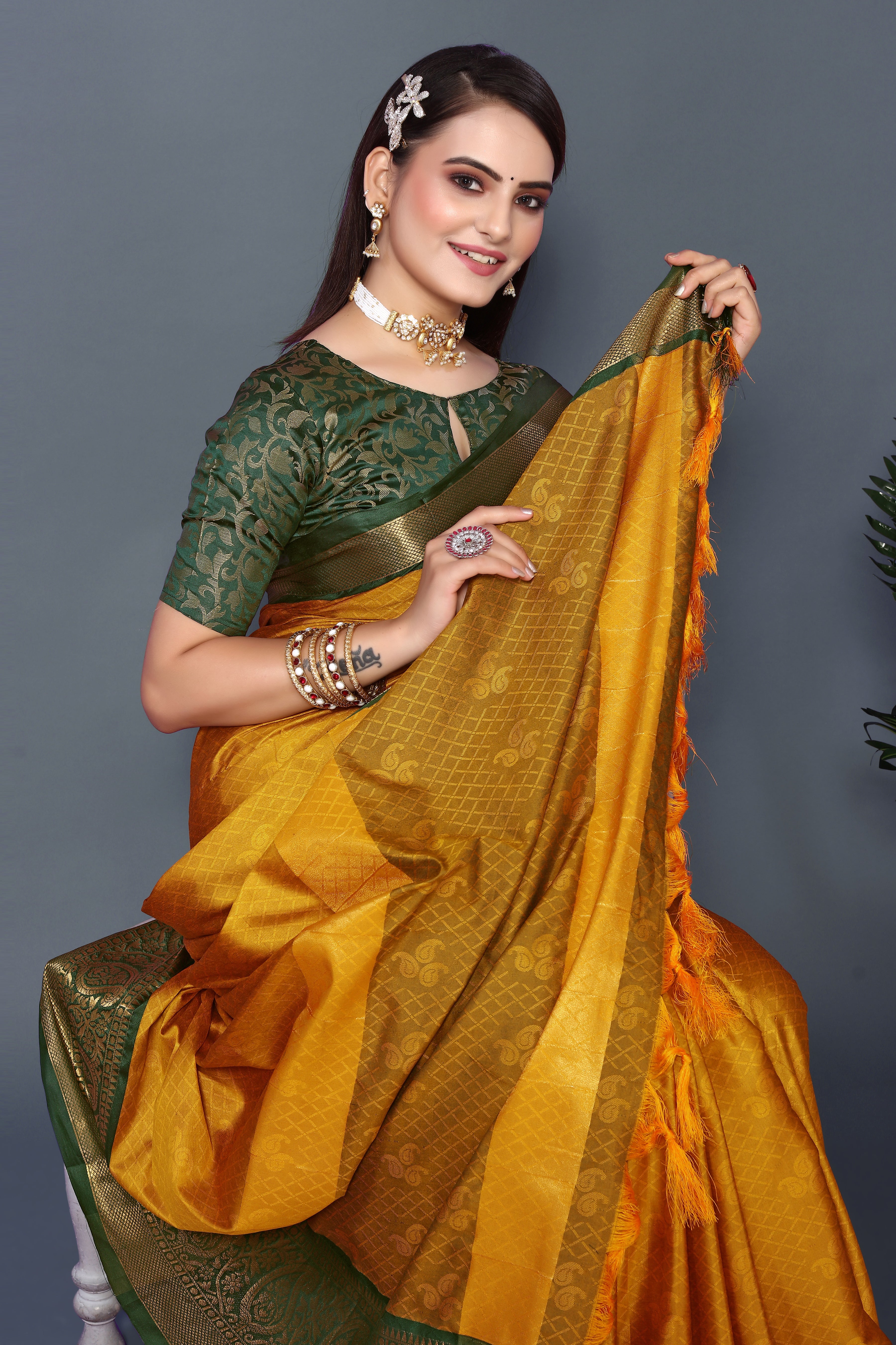 Exlusive Yellow Color Rubina Silk Saree