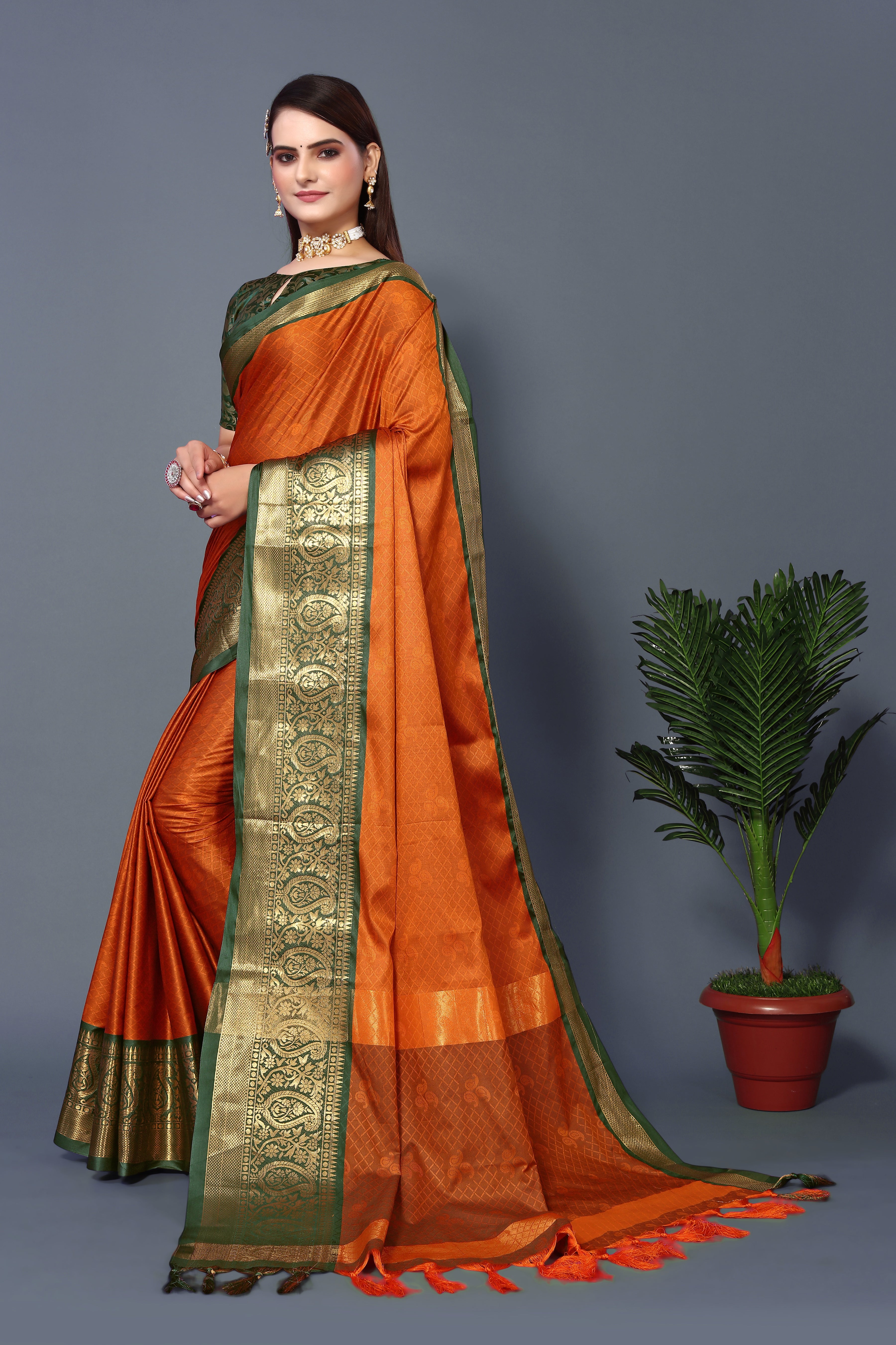 New Orange Color Rubina Silk Soft Saree