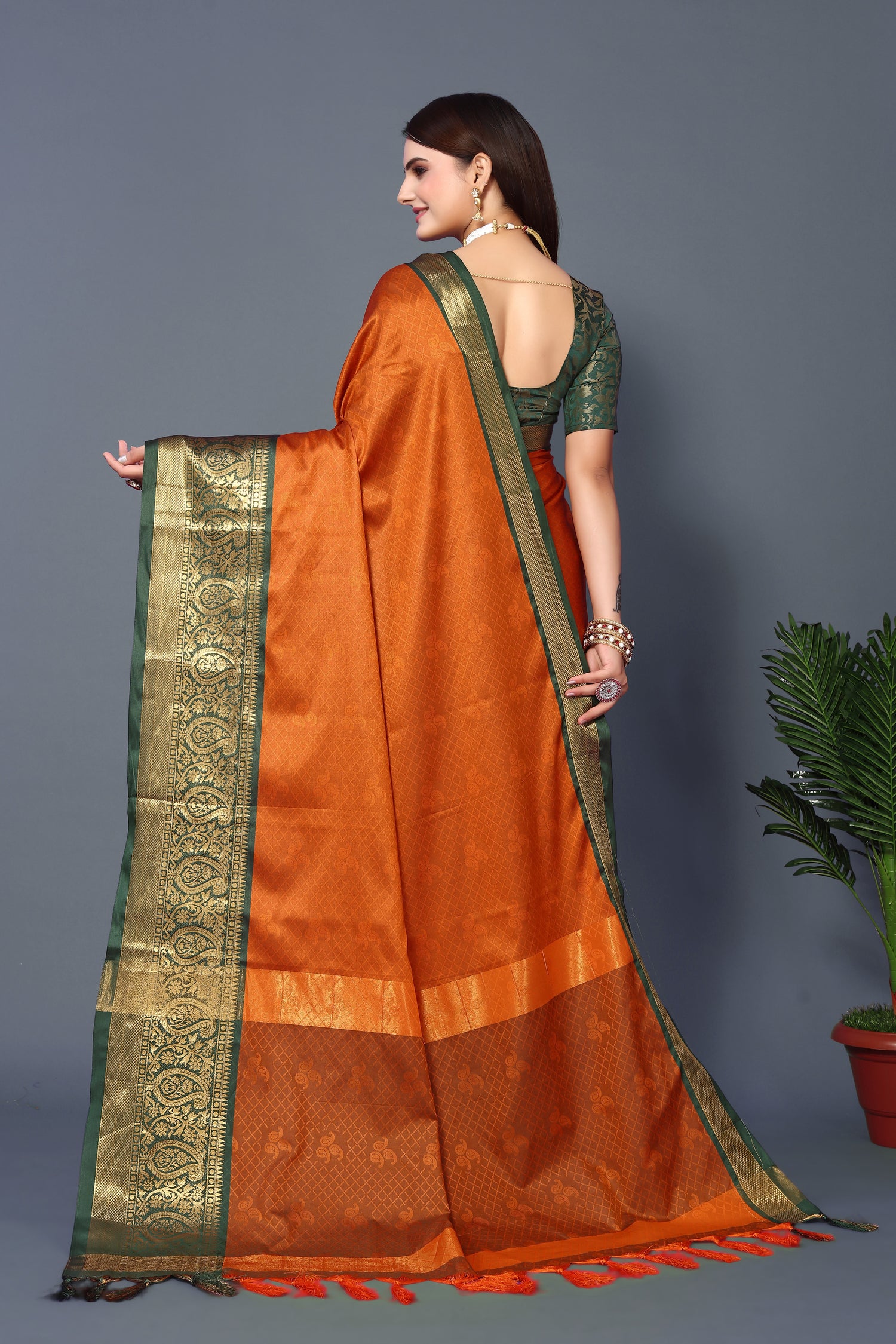 New Orange Color Rubina Silk Soft Saree