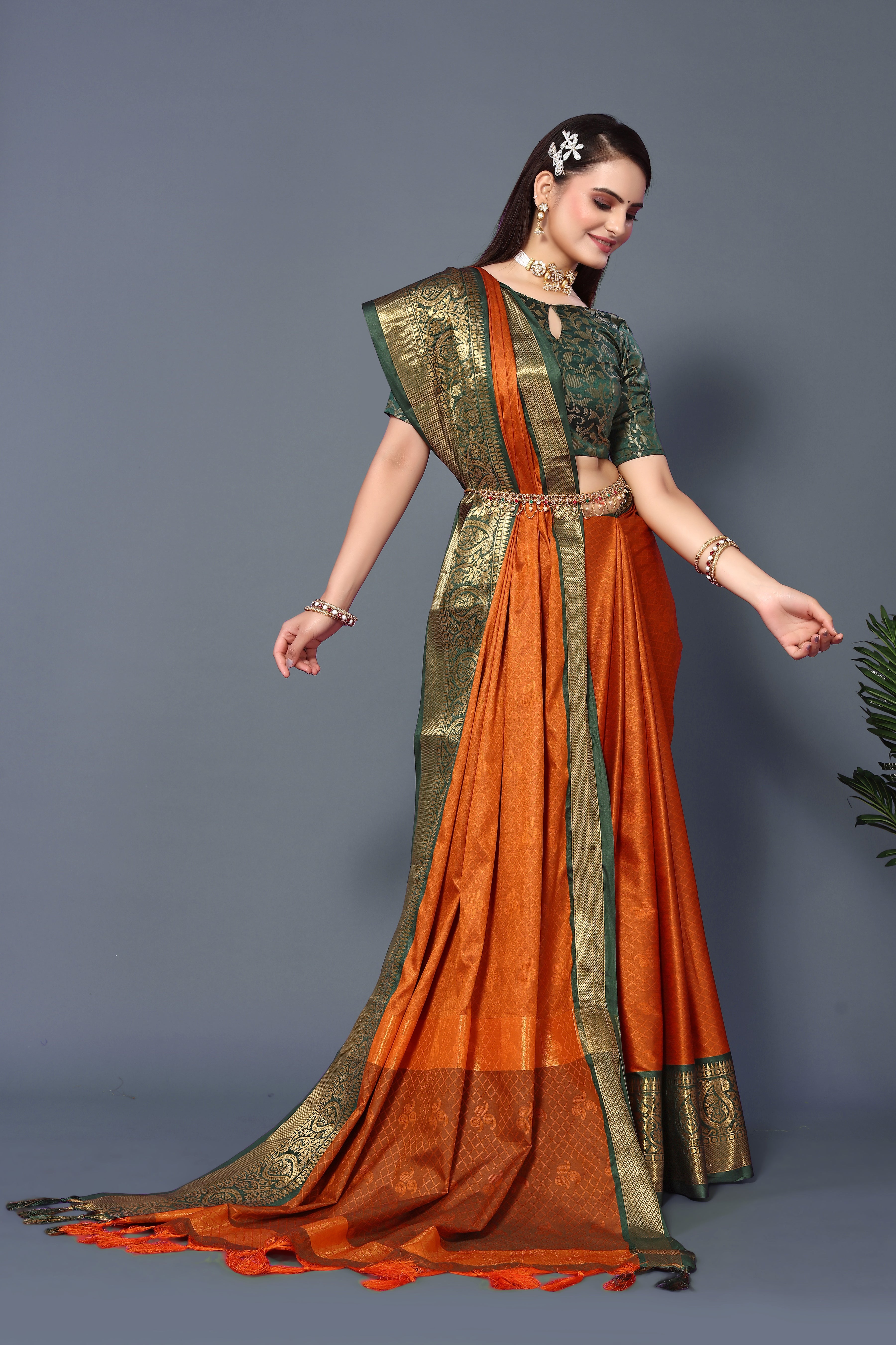 New Orange Color Rubina Silk Soft Saree