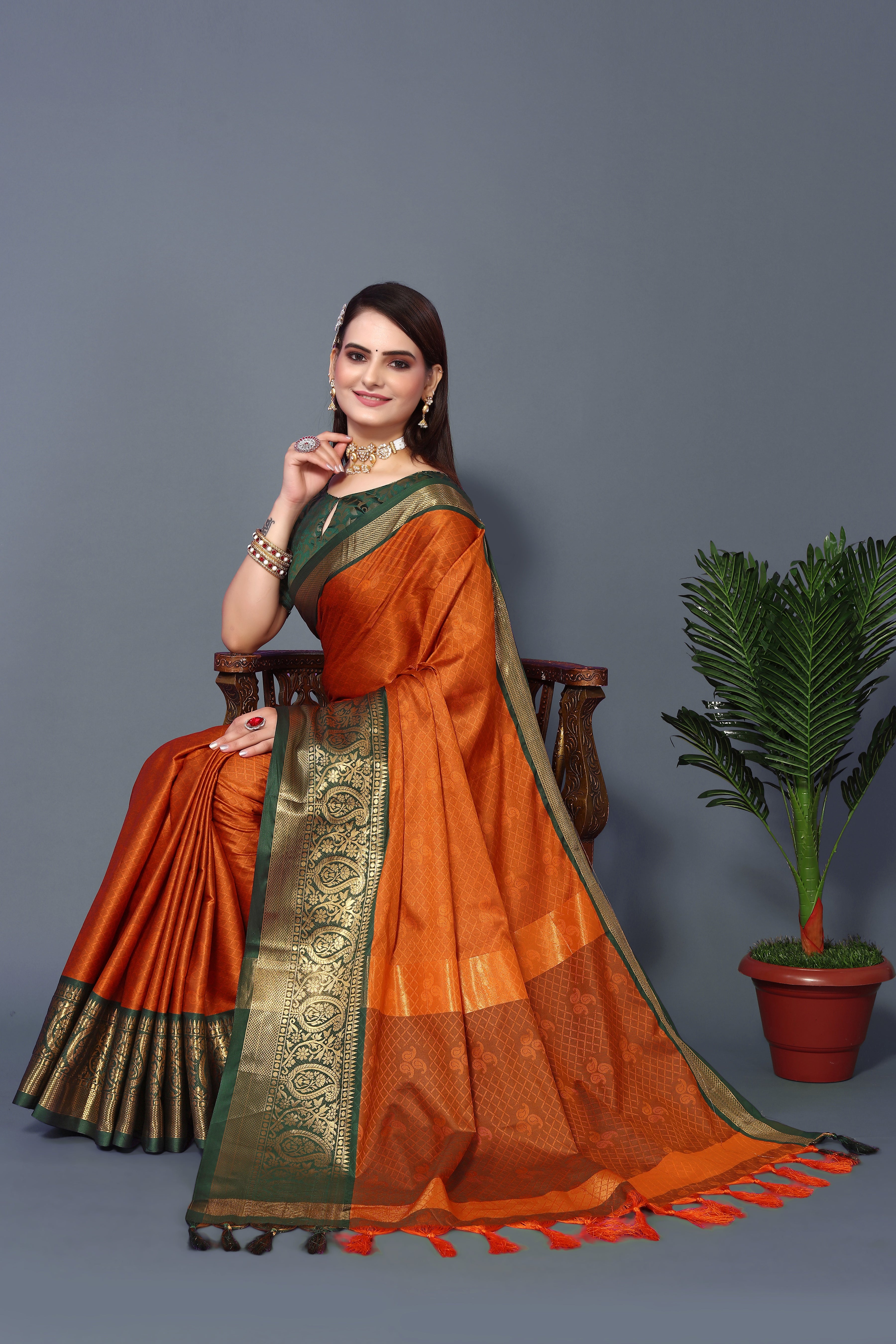 New Orange Color Rubina Silk Soft Saree