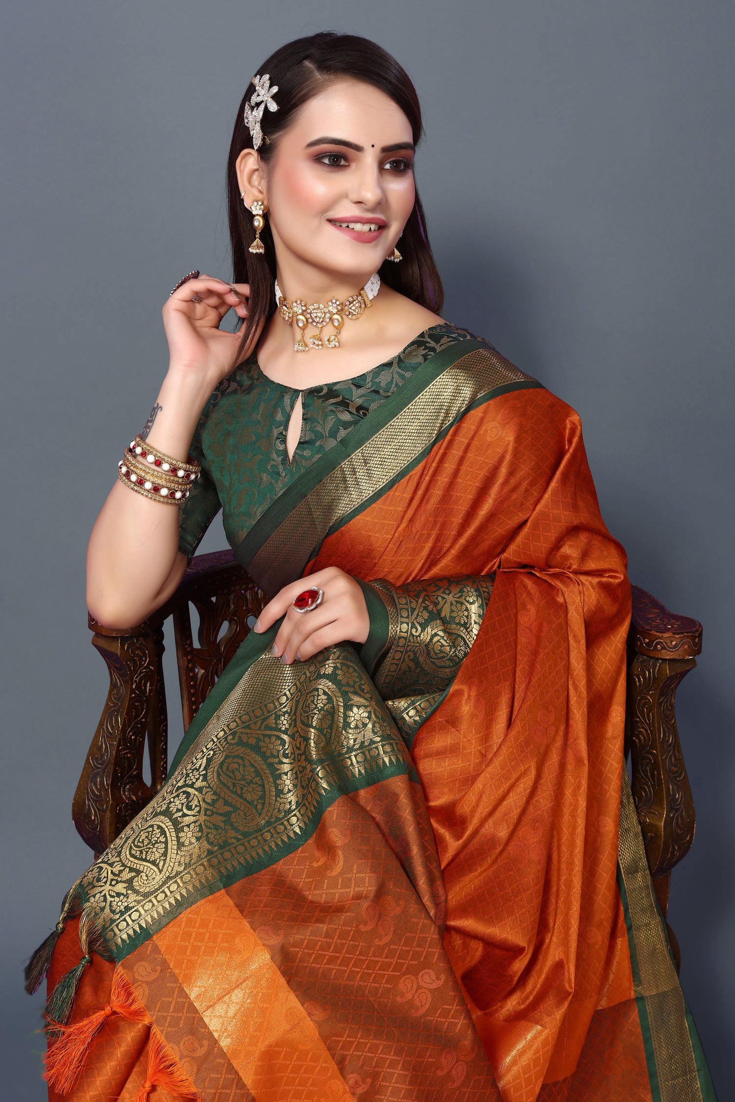 New Orange Color Rubina Silk Soft Saree