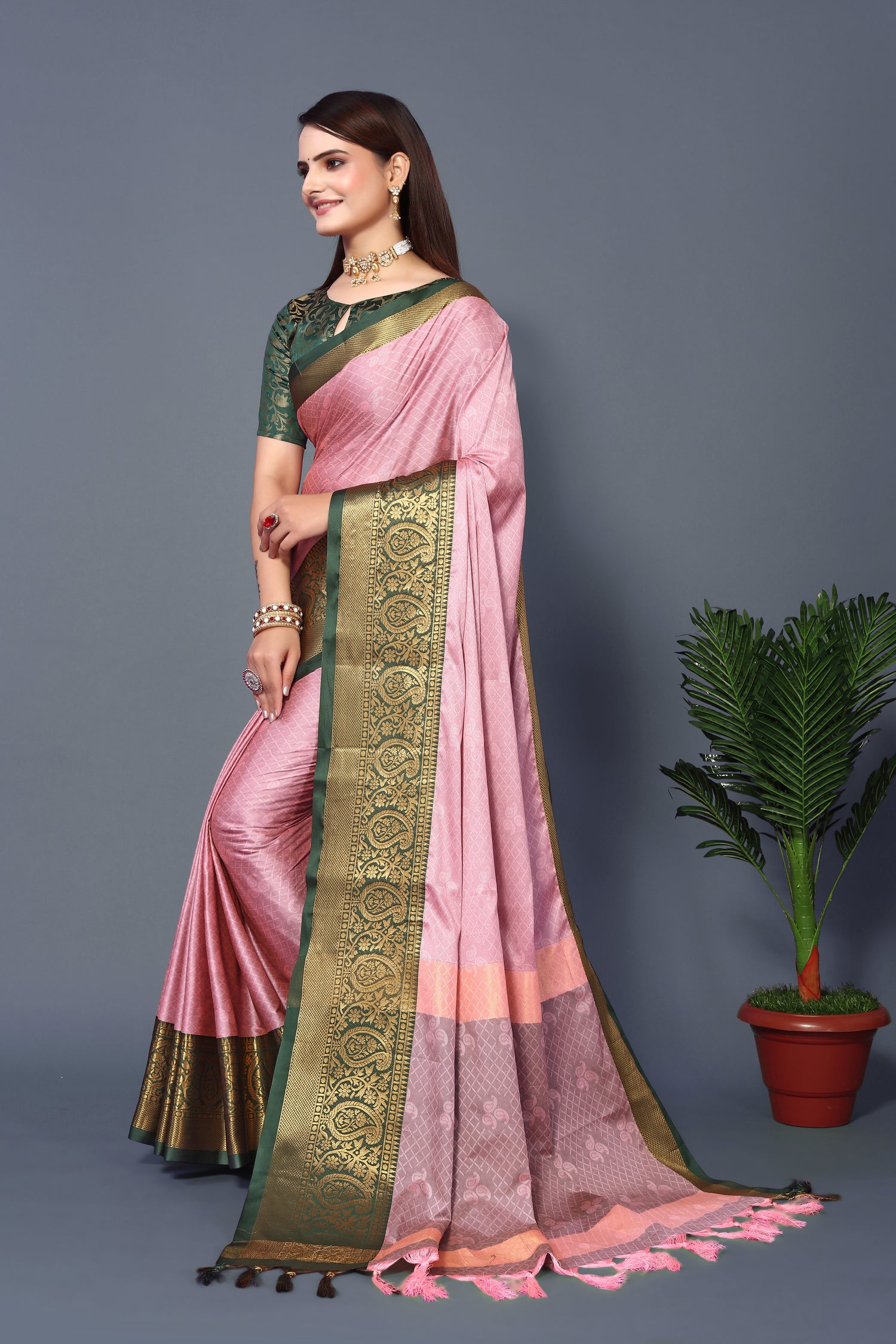 Beautiful Pink Color Pure Rubina Silk Saree