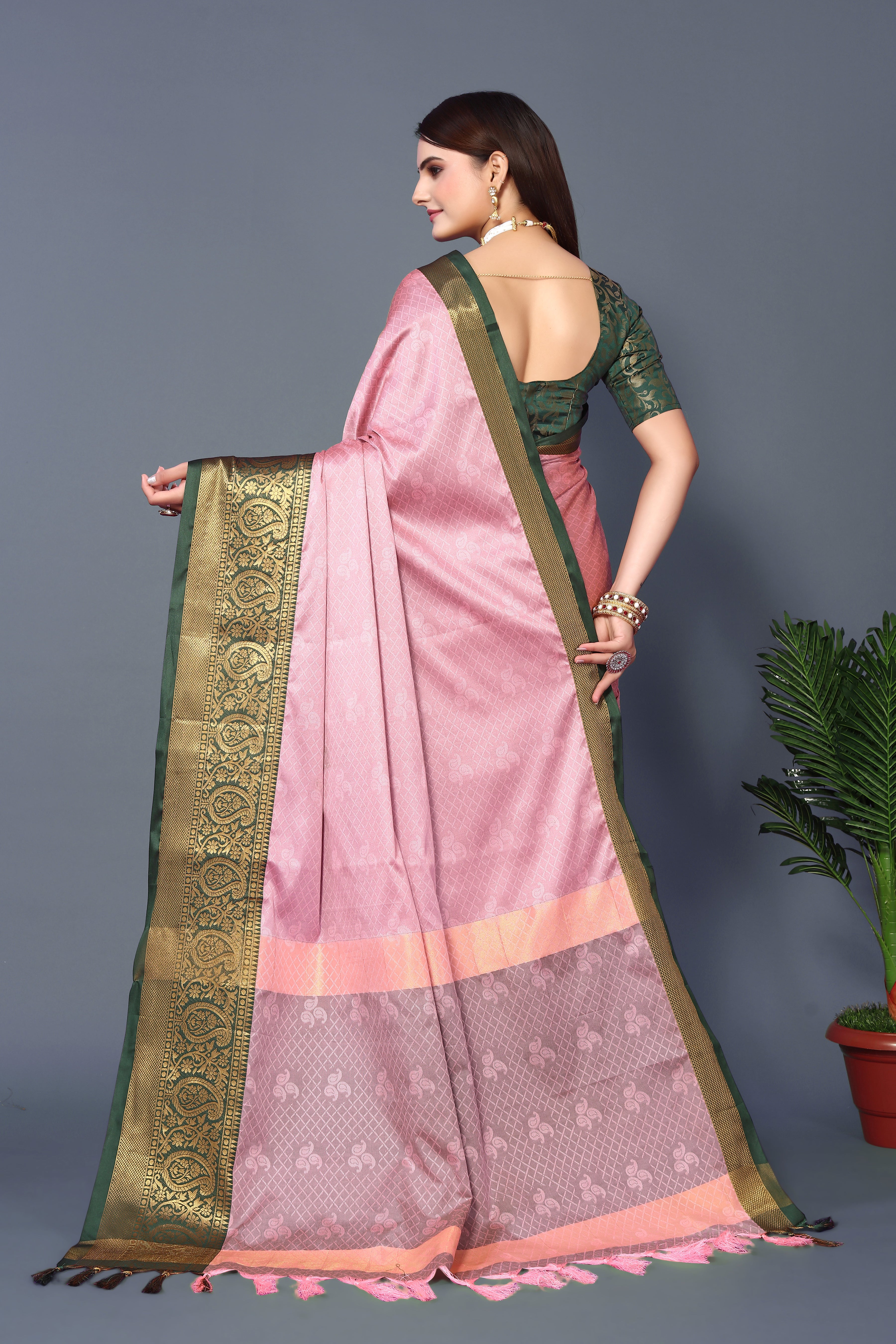 Beautiful Pink Color Pure Rubina Silk Saree