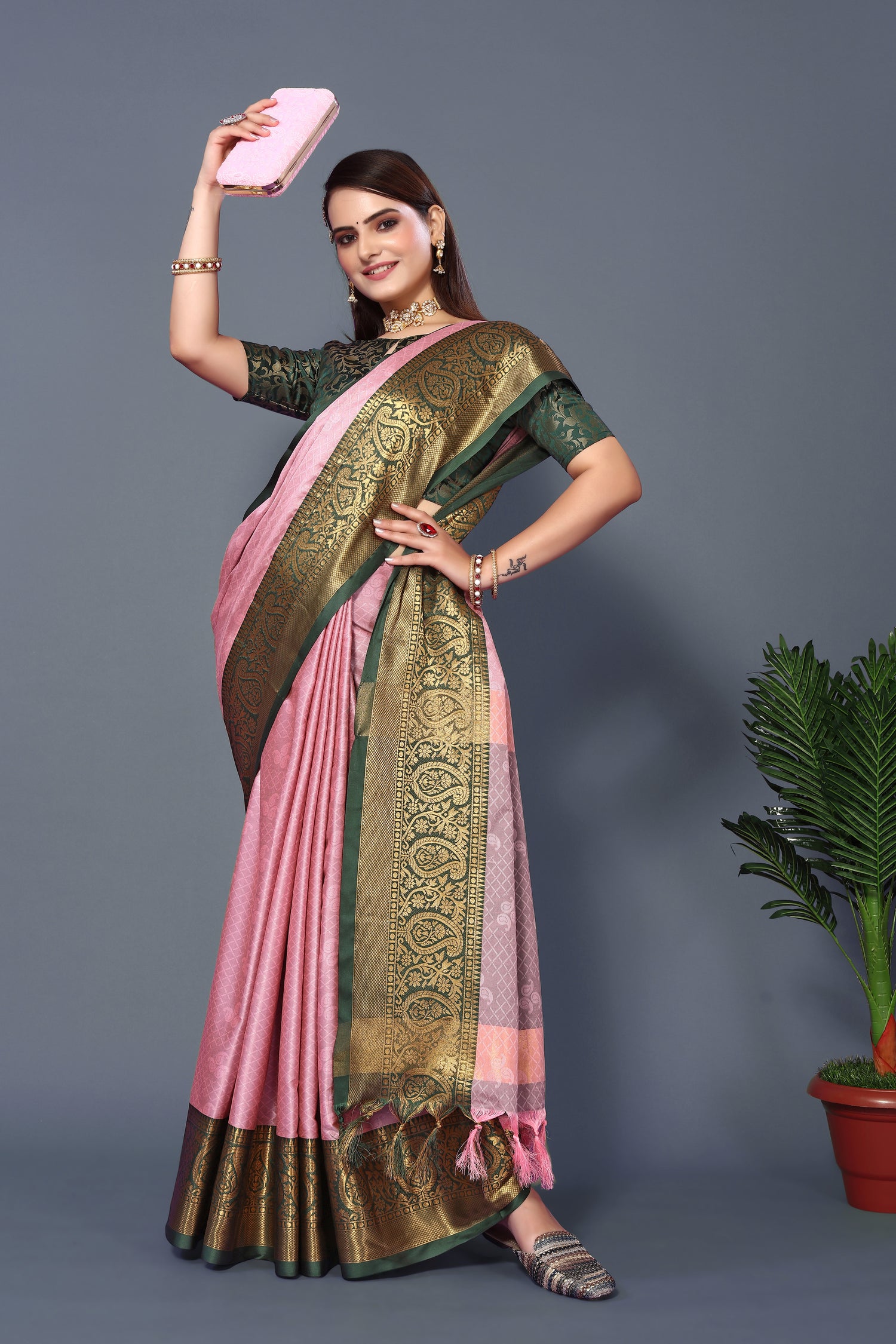Beautiful Pink Color Pure Rubina Silk Saree