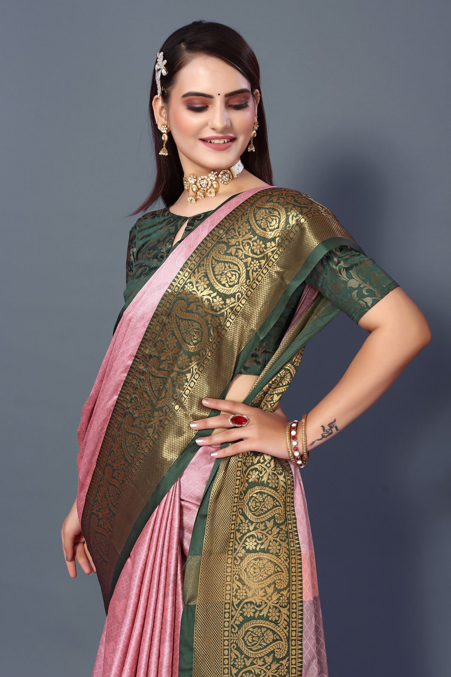 Beautiful Pink Color Pure Rubina Silk Saree