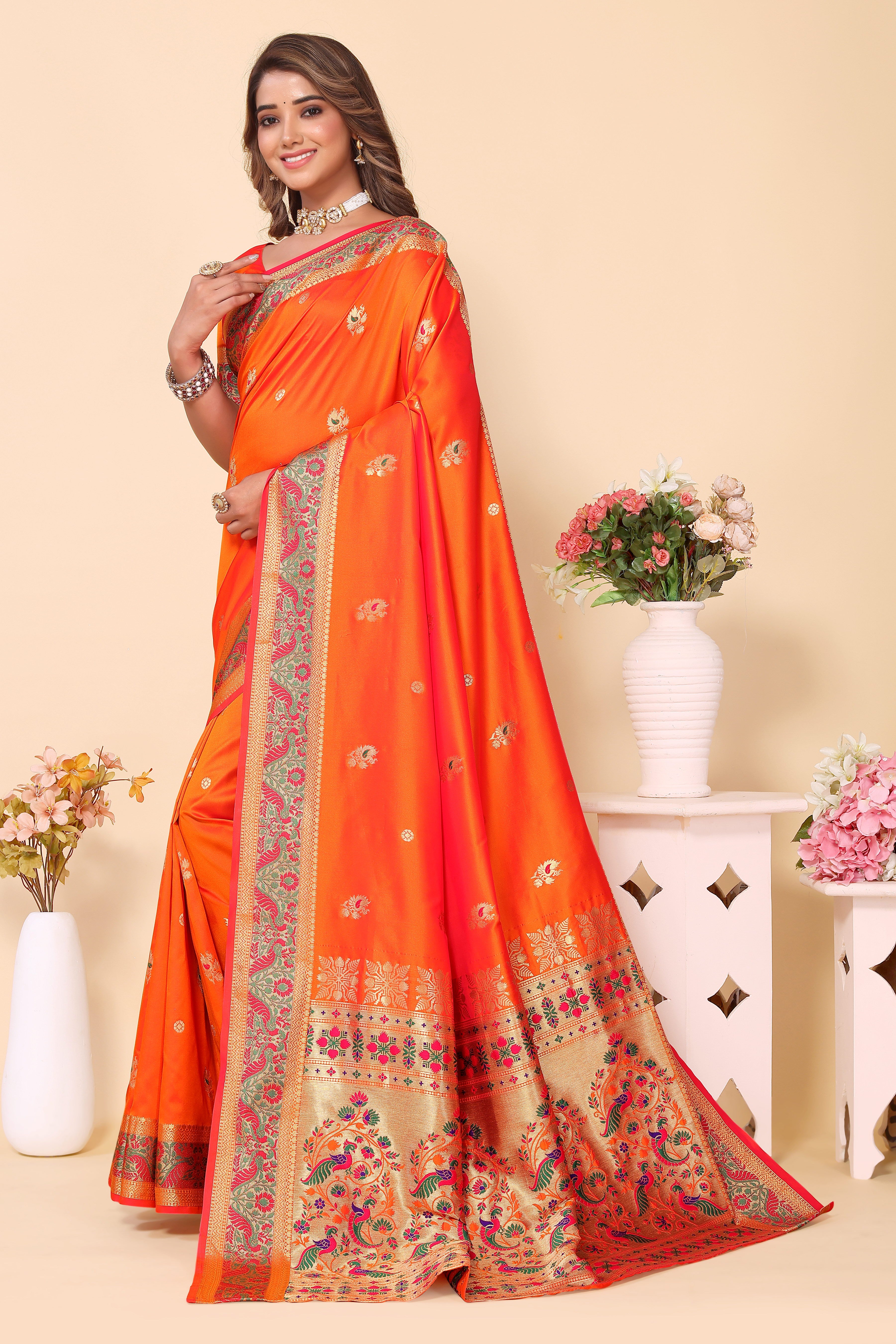 Orange Color Piathani Silk Designer Saree