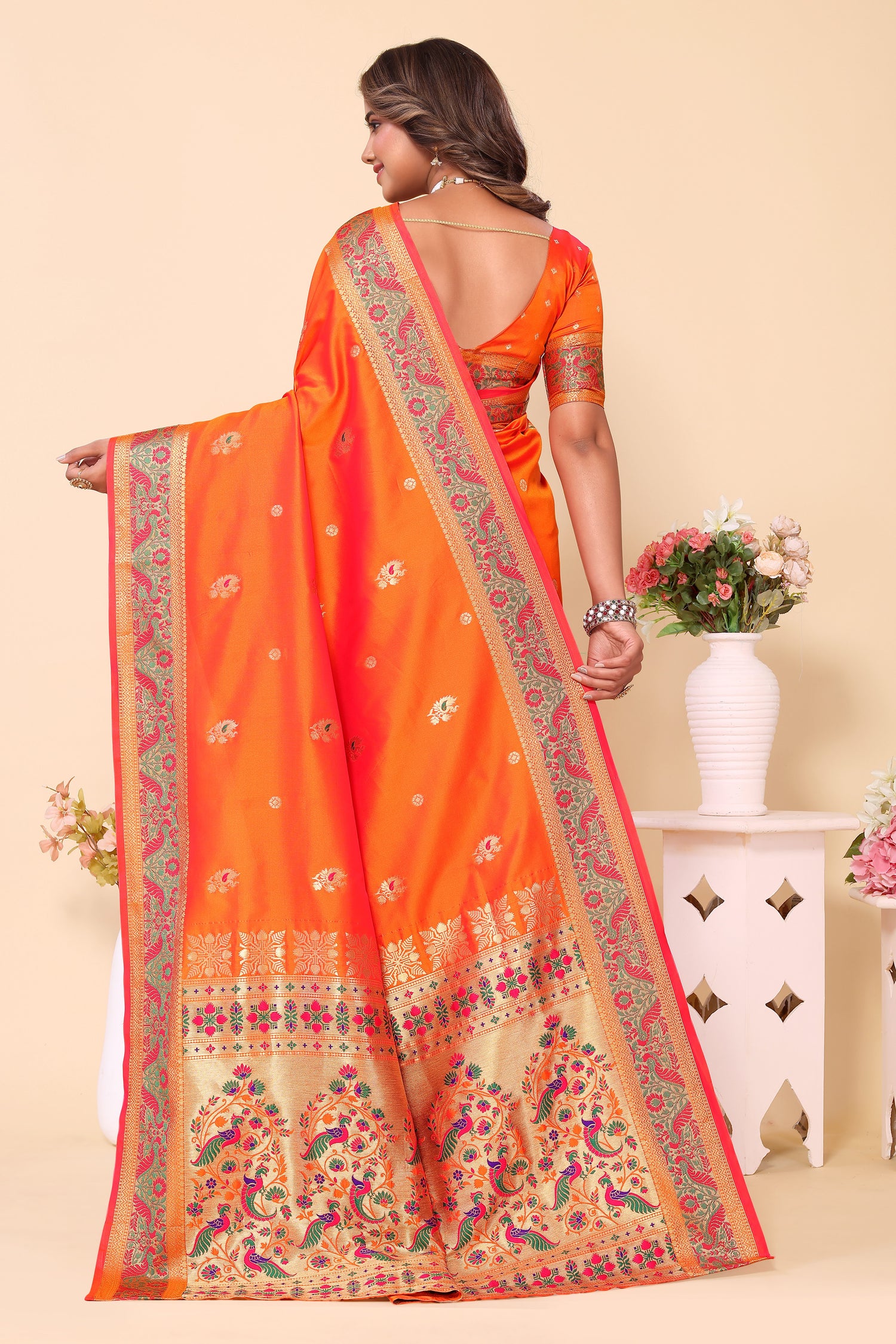Orange Color Piathani Silk Designer Saree