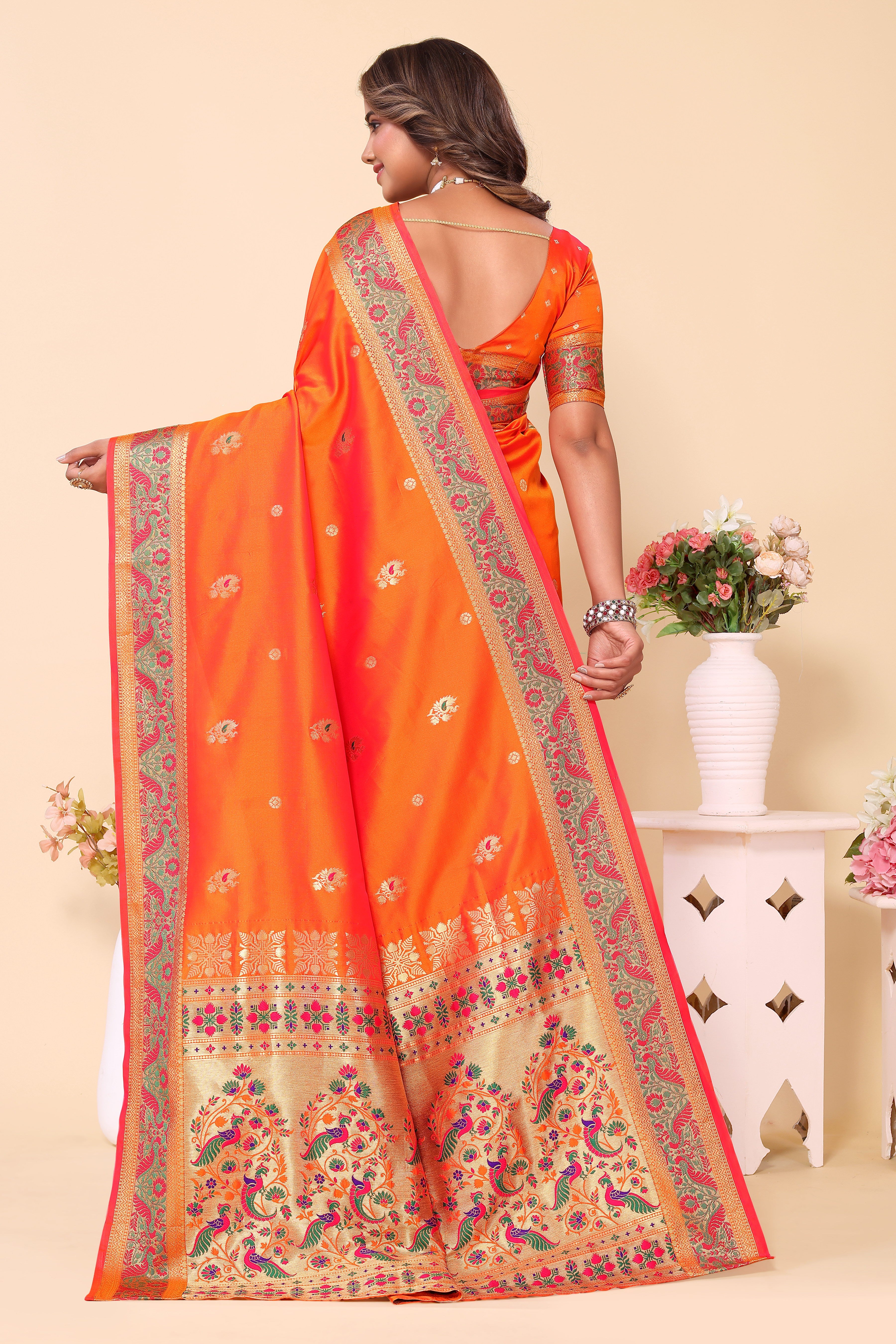 Orange Color Piathani Silk Designer Saree