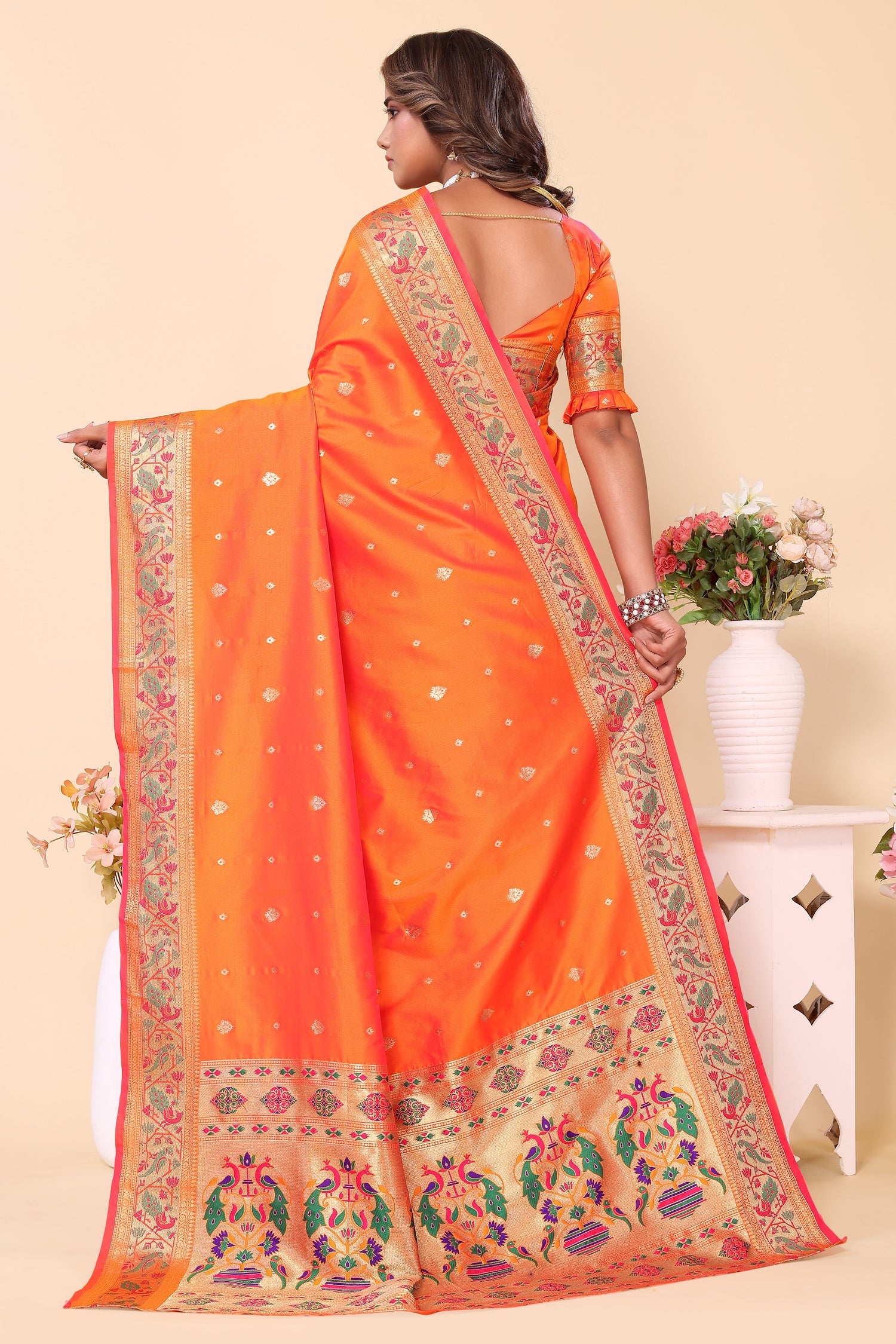 Stunning  Paithani Silk Orange Color Saree