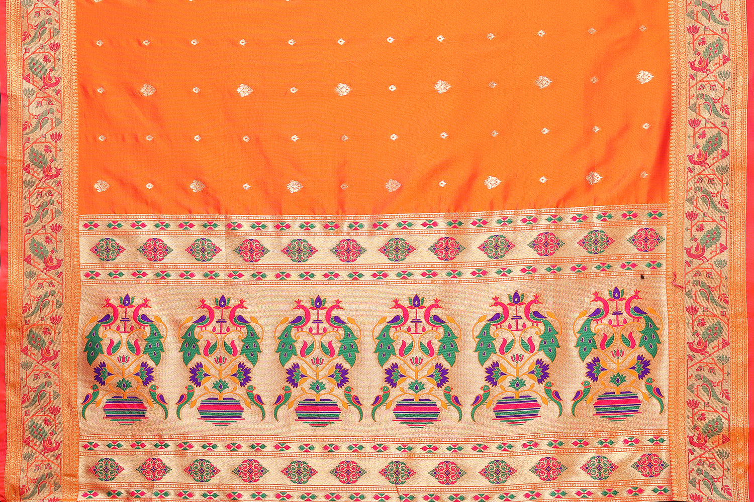 Stunning  Paithani Silk Orange Color Saree
