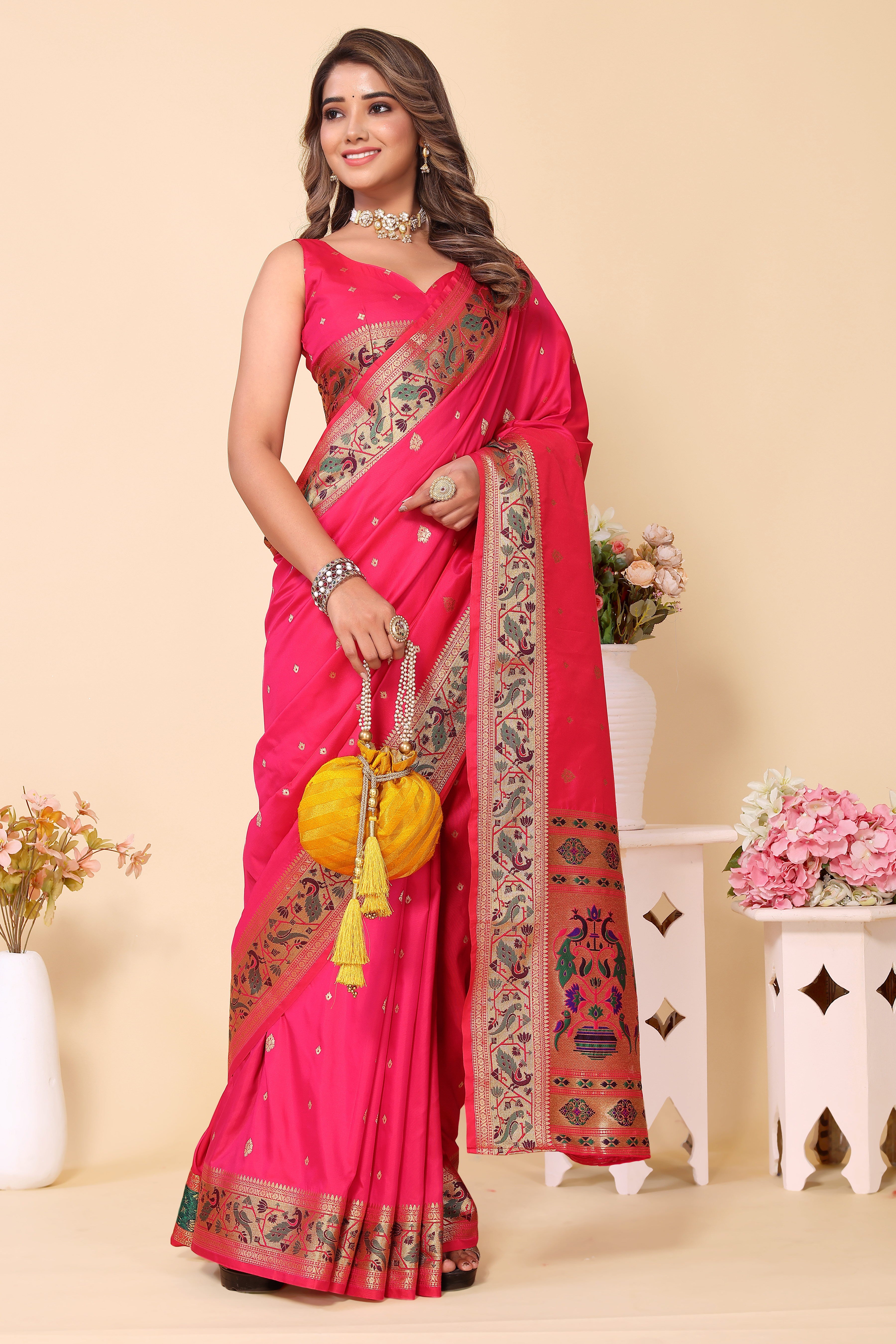 Pink Color Stunning Paithani Silk Saree